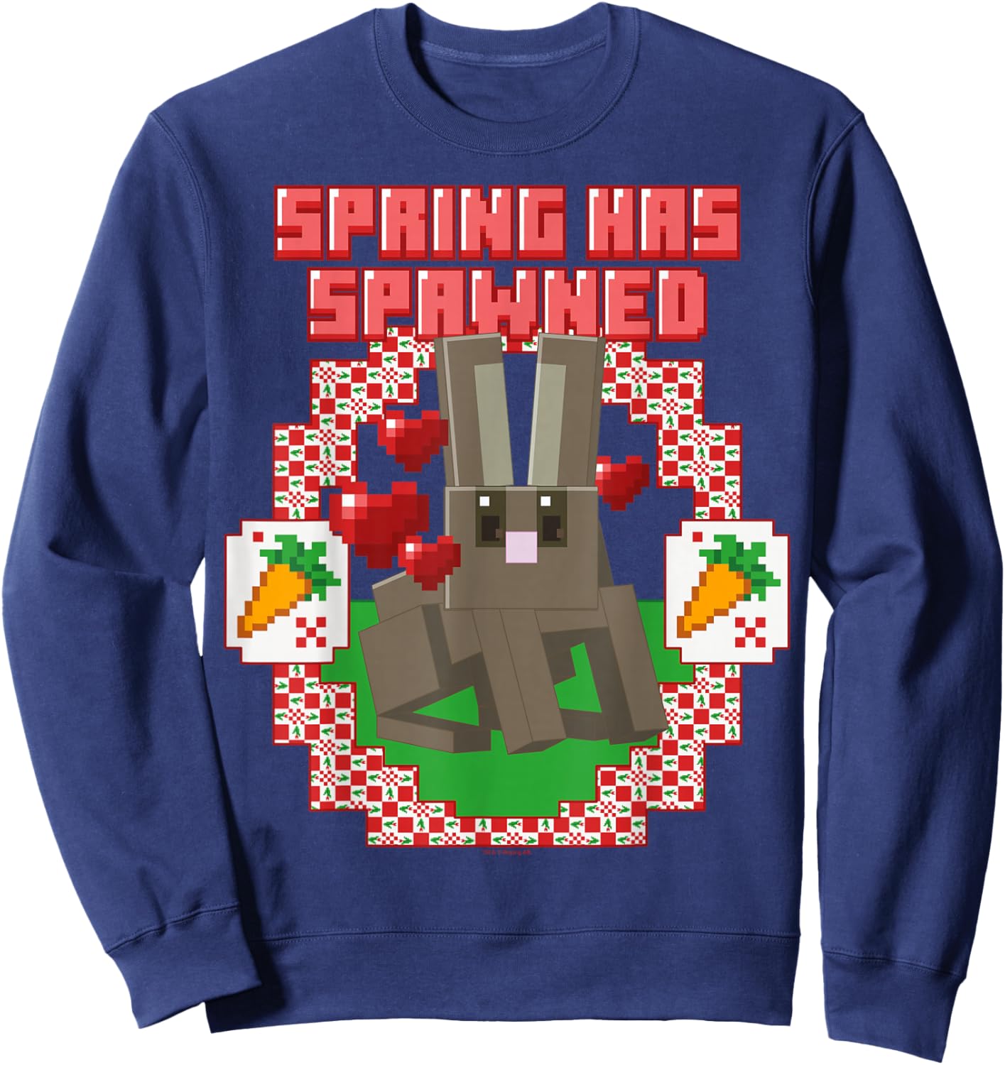 Minecraft Easter Spring Has Spawned Bunny Rabbit and Carrots Sweatshirt - Sweatshirt | Navy