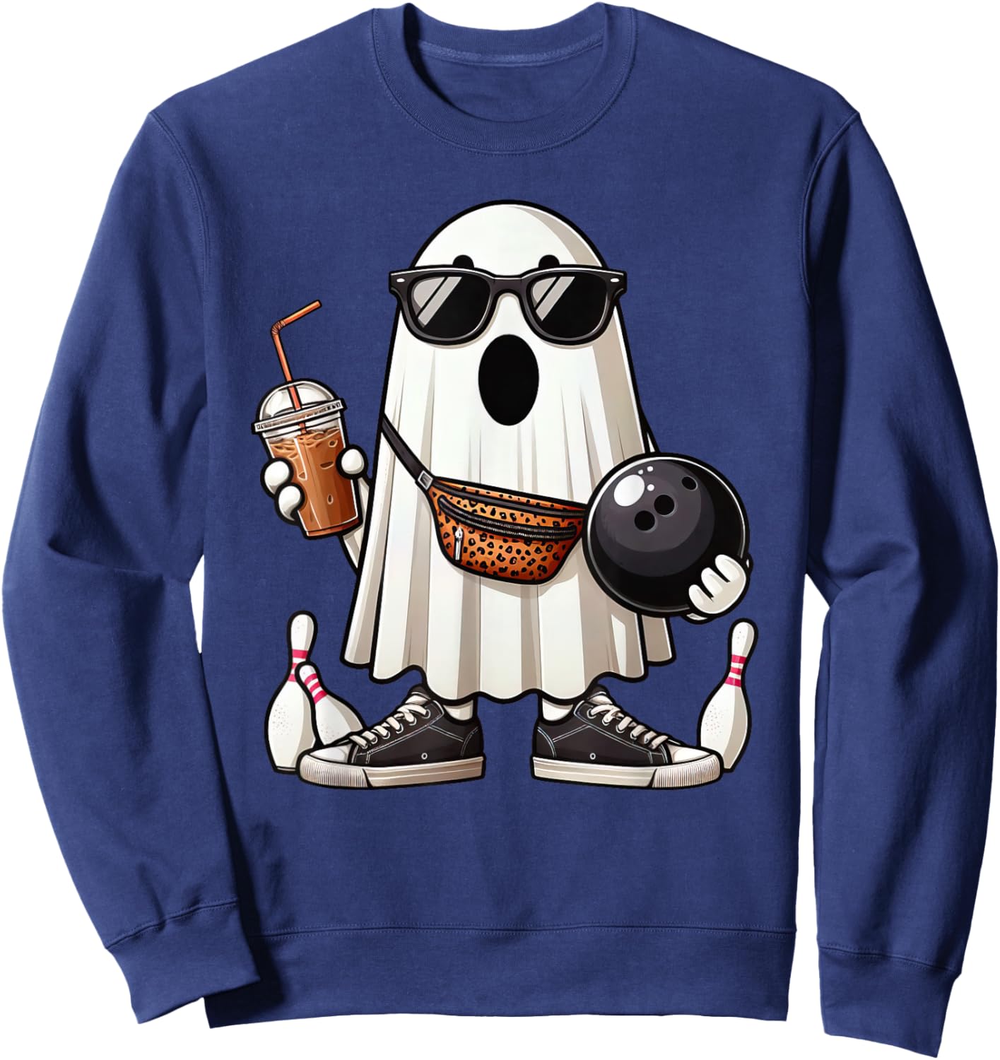 Funny Ghost Bowling Boo Coffee Halloween Kids Sweatshirt - Sweatshirt | Navy
