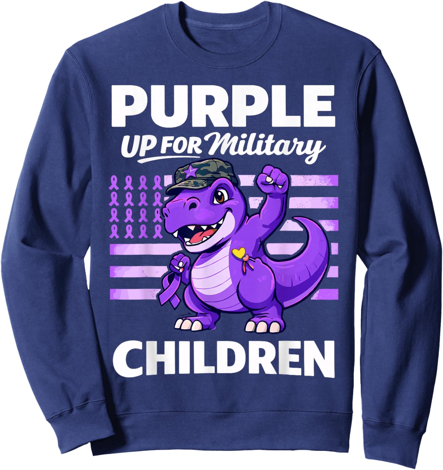 Purple Up for Military Children Dinosaur Military Kids Sweatshirt - Sweatshirt | Navy