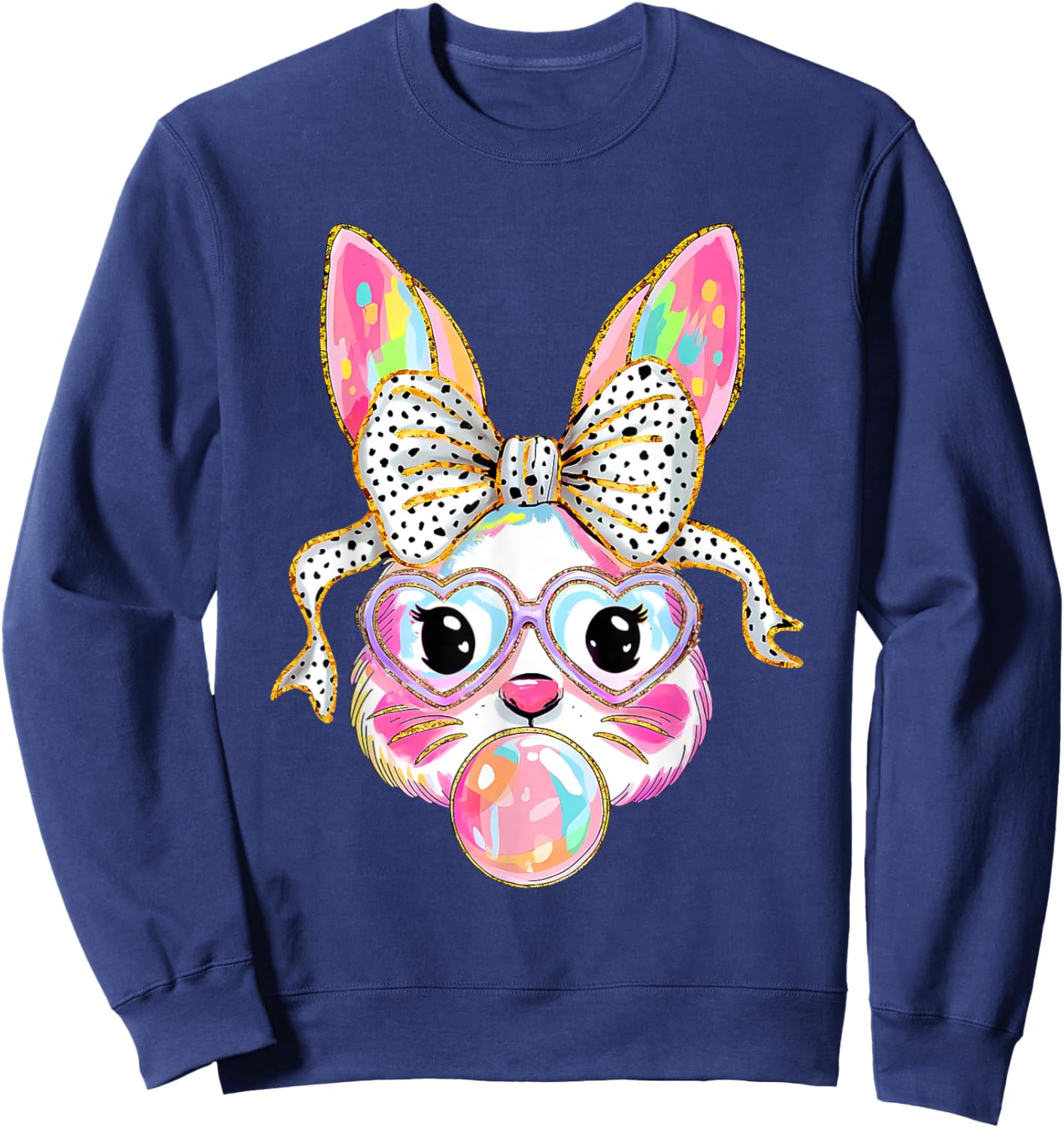 Rabbit Bunny Blowing Bubble Happy Easter Cute Bunny Lover Sweatshirt - Sweatshirt | Navy