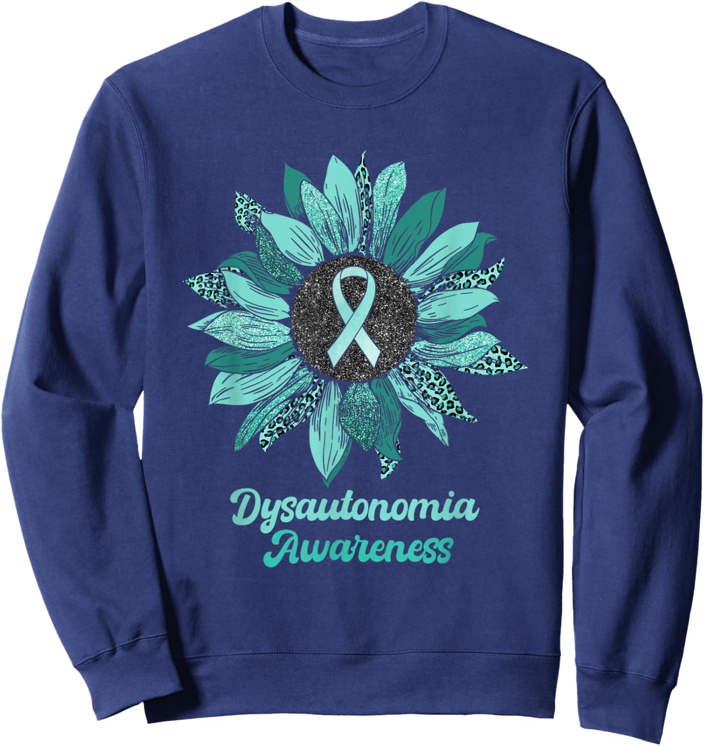 Leopard Sunflower Dysautonomia Awareness Warrior Support Sweatshirt - Sweatshirt | Navy