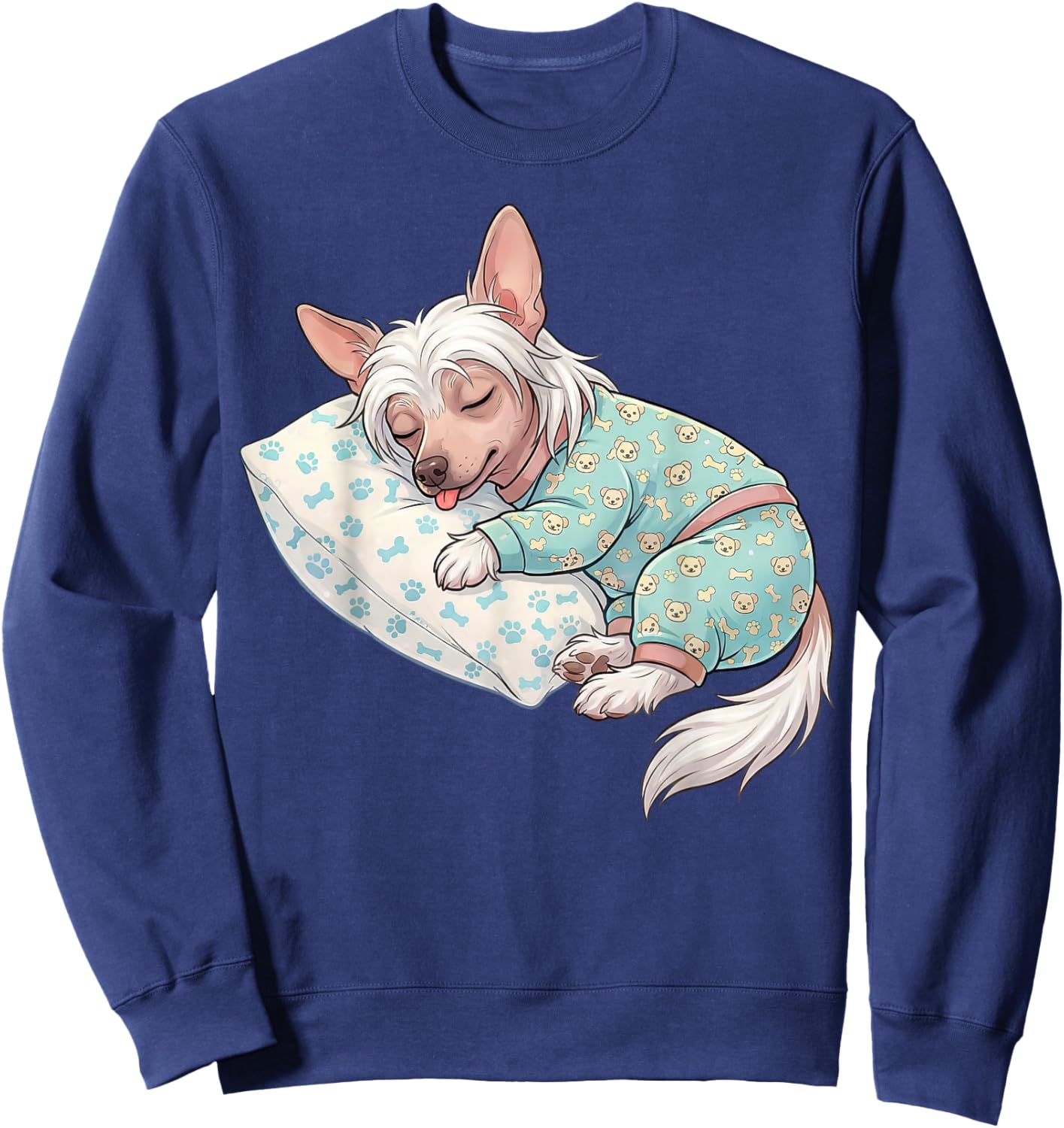 Cute Chinese Crested Dog Sleeping in Pajamas Bedtime Art Sweatshirt - Sweatshirt | Navy