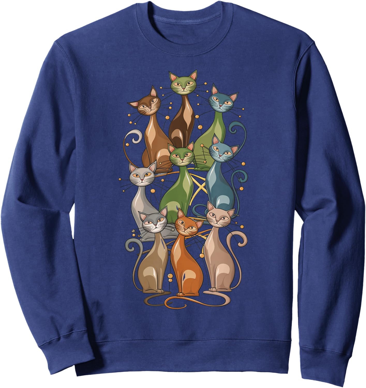 Cat Vintage Retro Mid-Century Long Neck Cats 50s 60s Style Sweatshirt - Sweatshirt | Navy