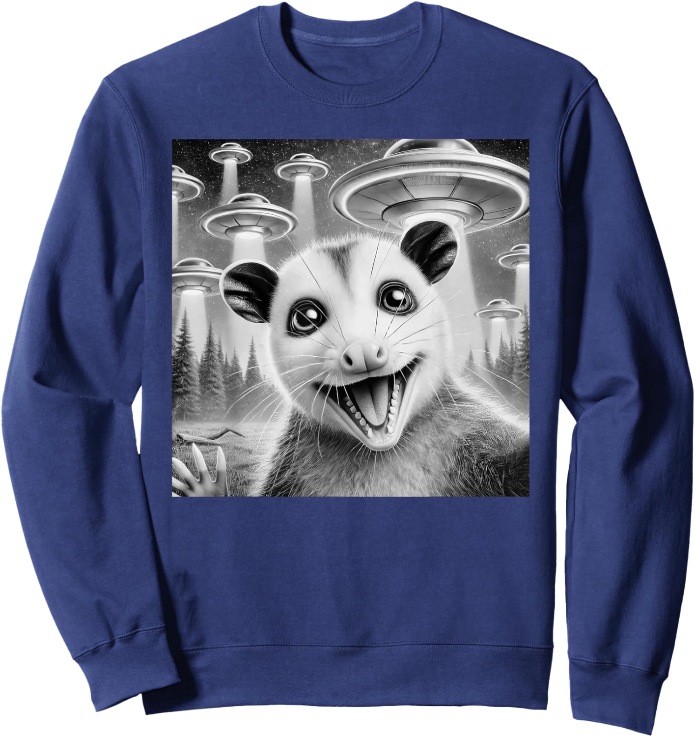 Opossum Selfie With Alien UFO Meme Men Women Kids Sweatshirt - Sweatshirt | Navy