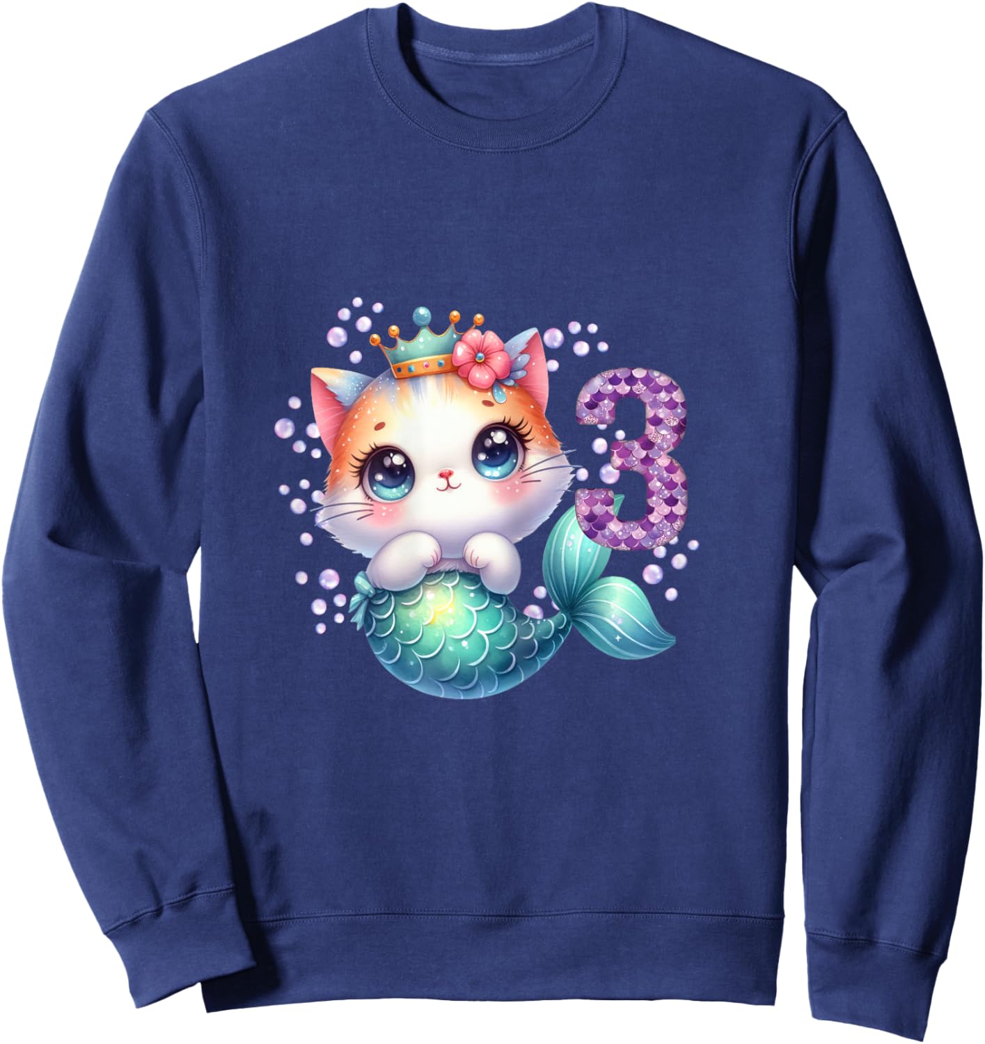 Cat Mermaid 3rd Birthday 3 Year Old Party Girls Outfit Sweatshirt - Sweatshirt | Navy