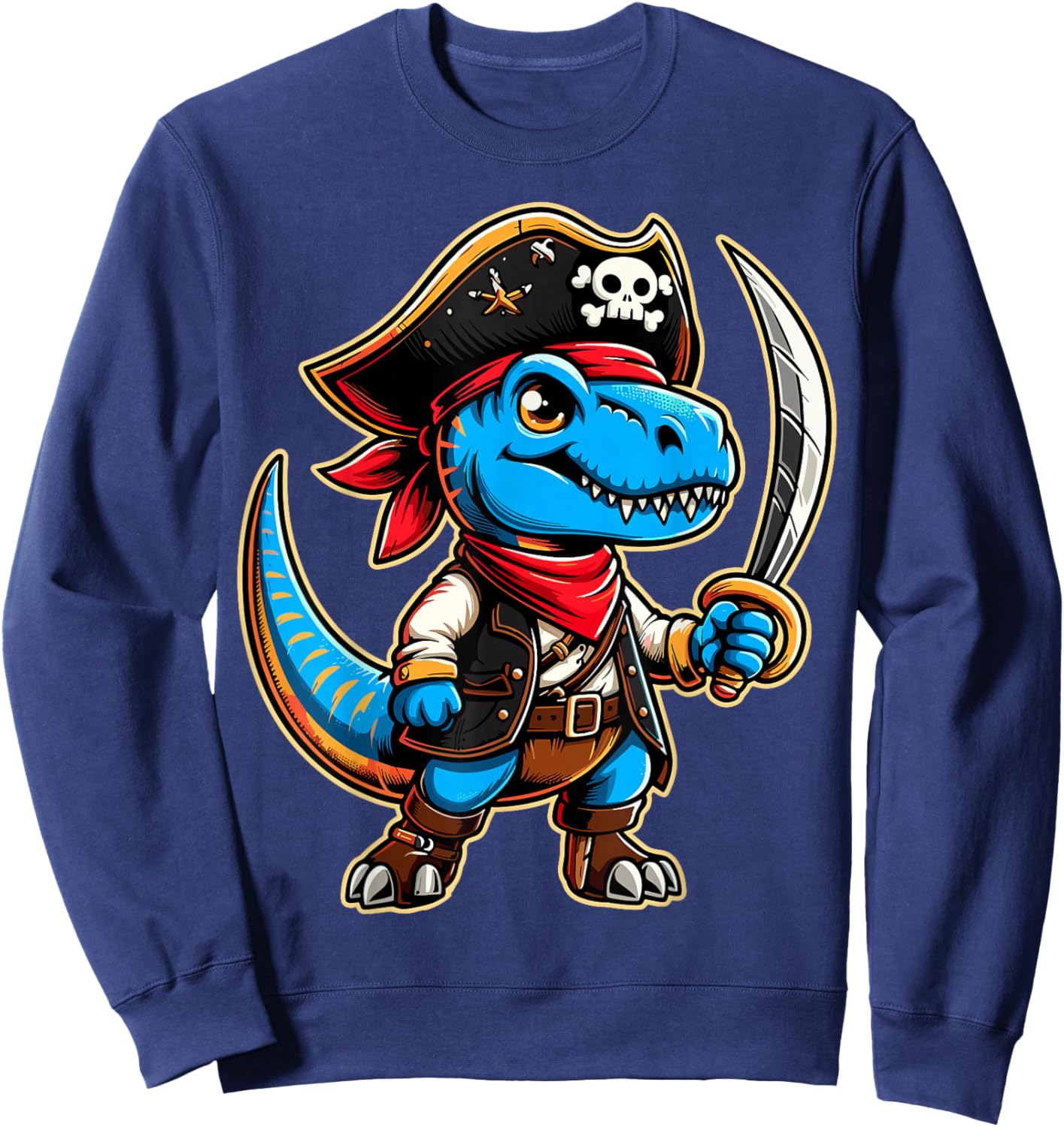 Pirate Dinosaur T Rex Kids Halloween Sweatshirt - Sweatshirt | Navy