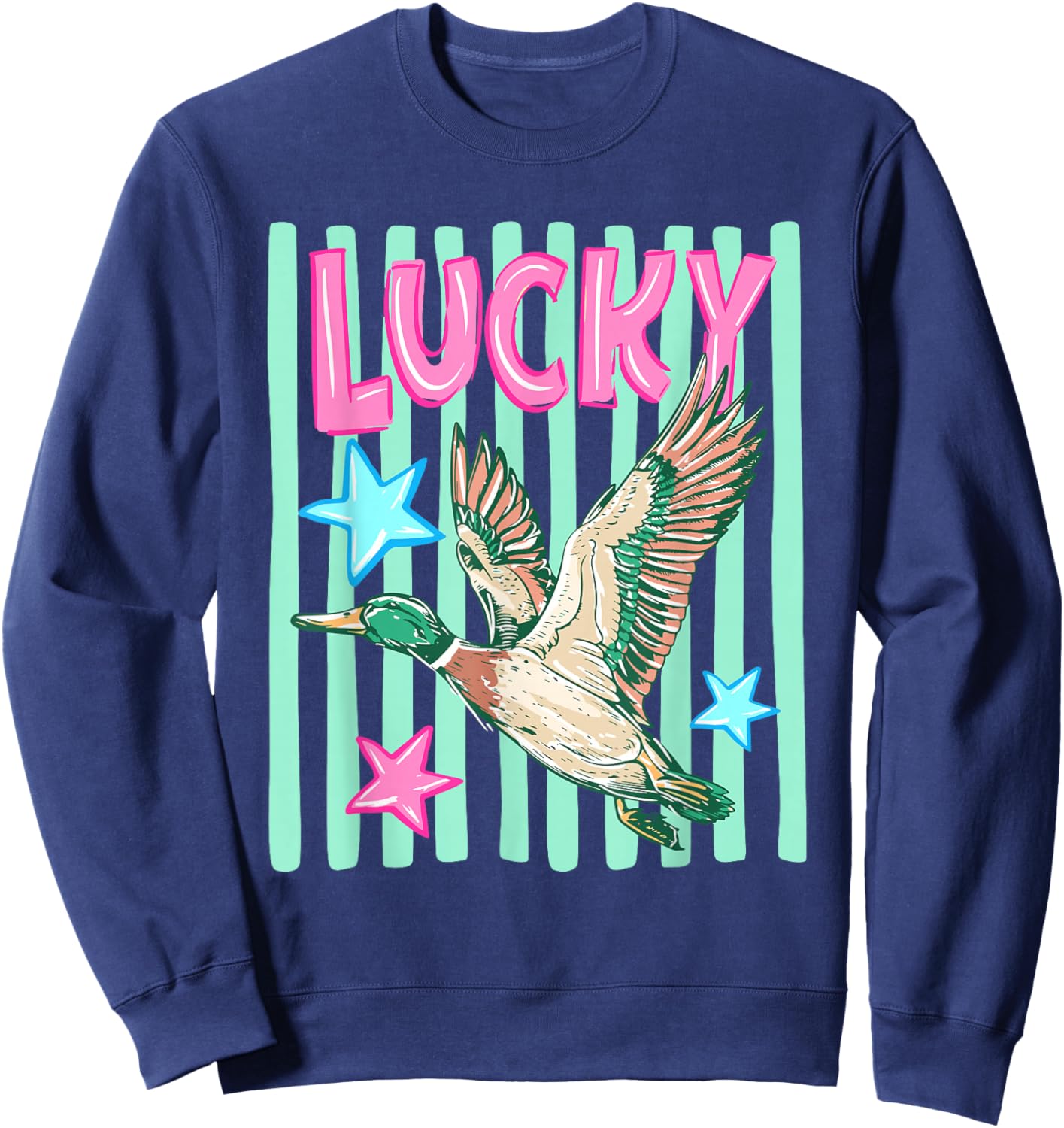 Retro Duck Lucky Summer Vibes Southern Mallard Duck Hunting Sweatshirt - Sweatshirt | Navy