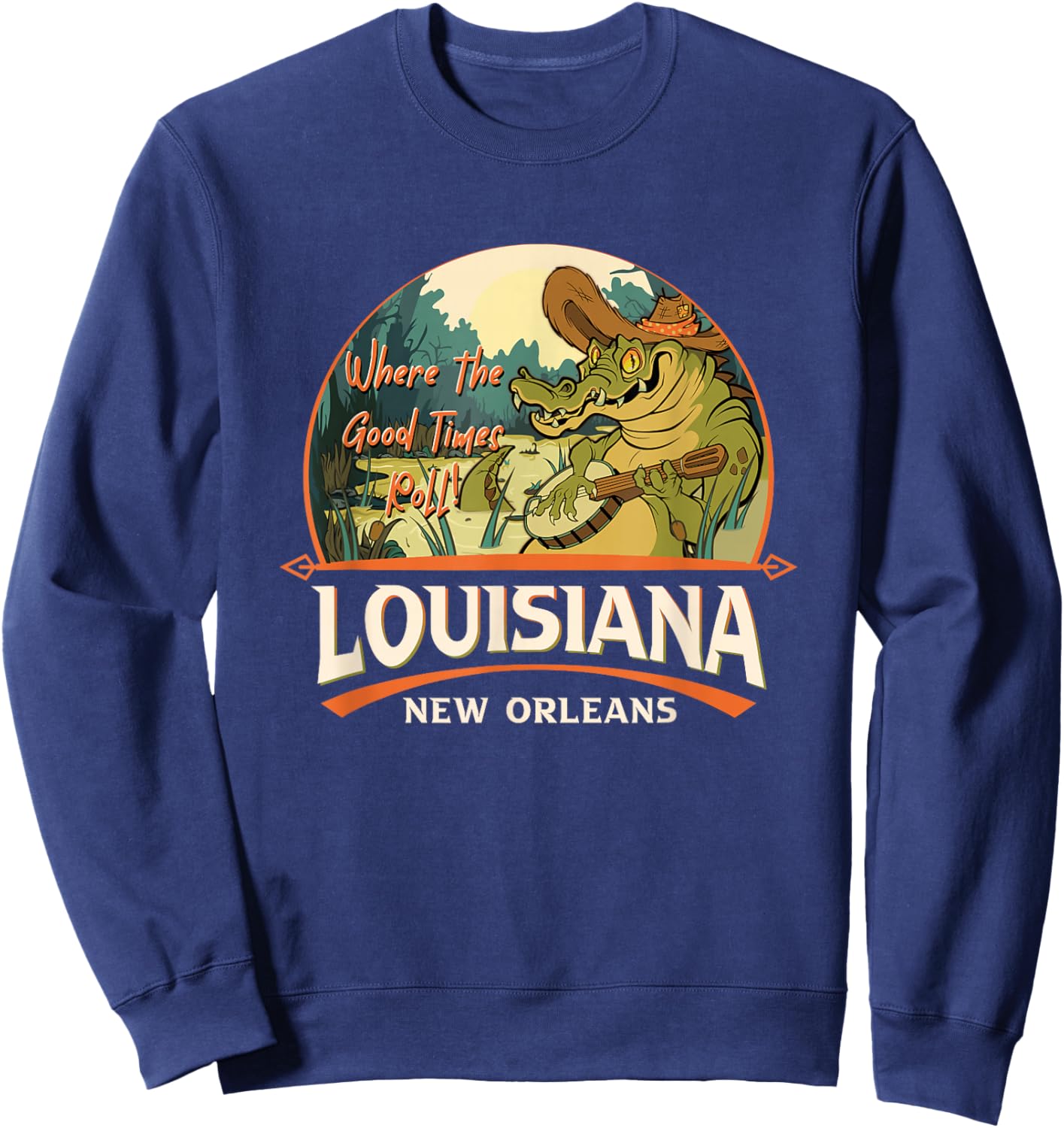 New Orleans Louisiana LA USA Swamp Alligator Playing Banjo Sweatshirt - Sweatshirt | Navy