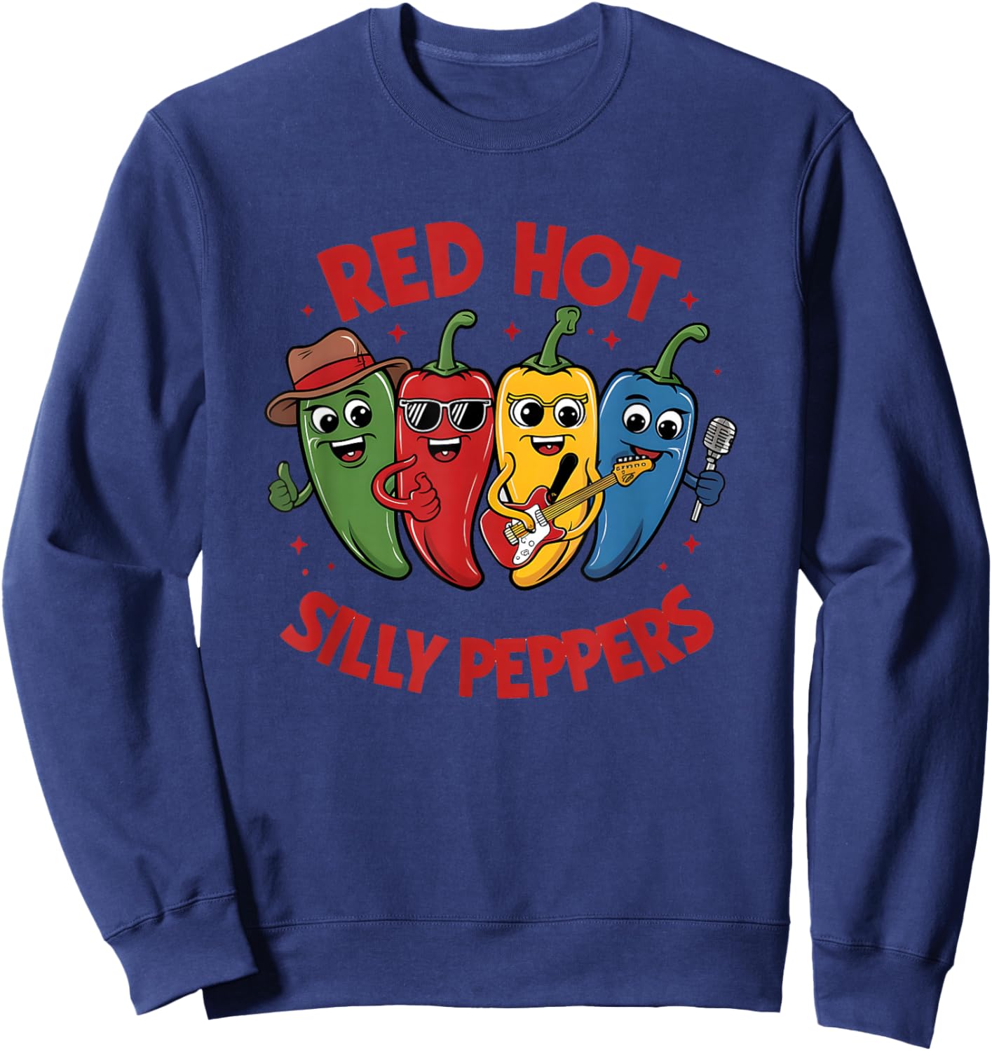 Red Hot Silly Peppers Fun Cartoon Sweatshirt - Sweatshirt | Navy