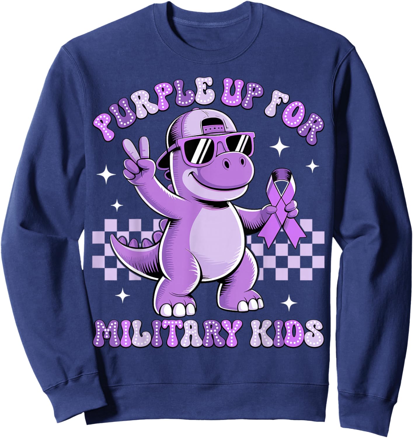 Purple Up for Military Kids Military Child Month Dinosaur Sweatshirt - Sweatshirt | Navy