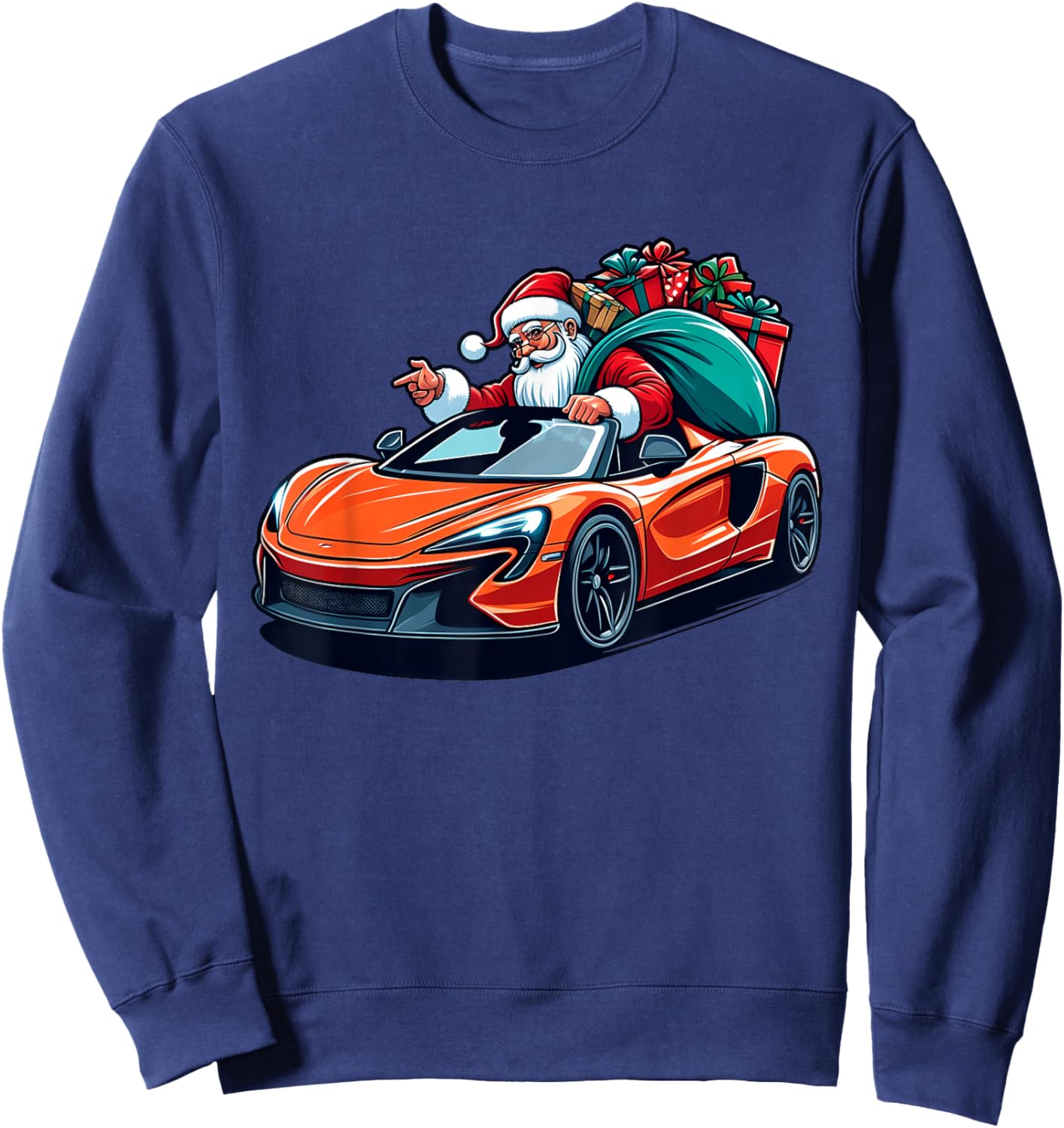 Funny Cool Santa Driving Sport Car Christmas Driver Pajama Sweatshirt - Sweatshirt | Navy