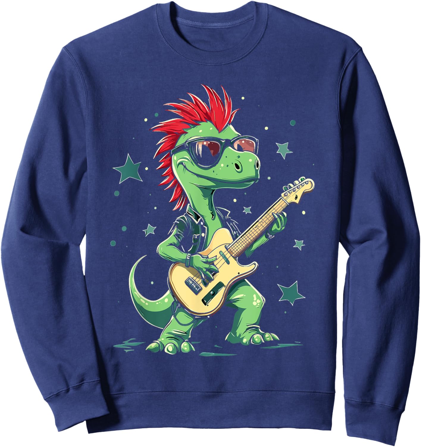 Funny T-Rex Dinosaurs with cool electric Guitar Sweatshirt - Sweatshirt | Navy