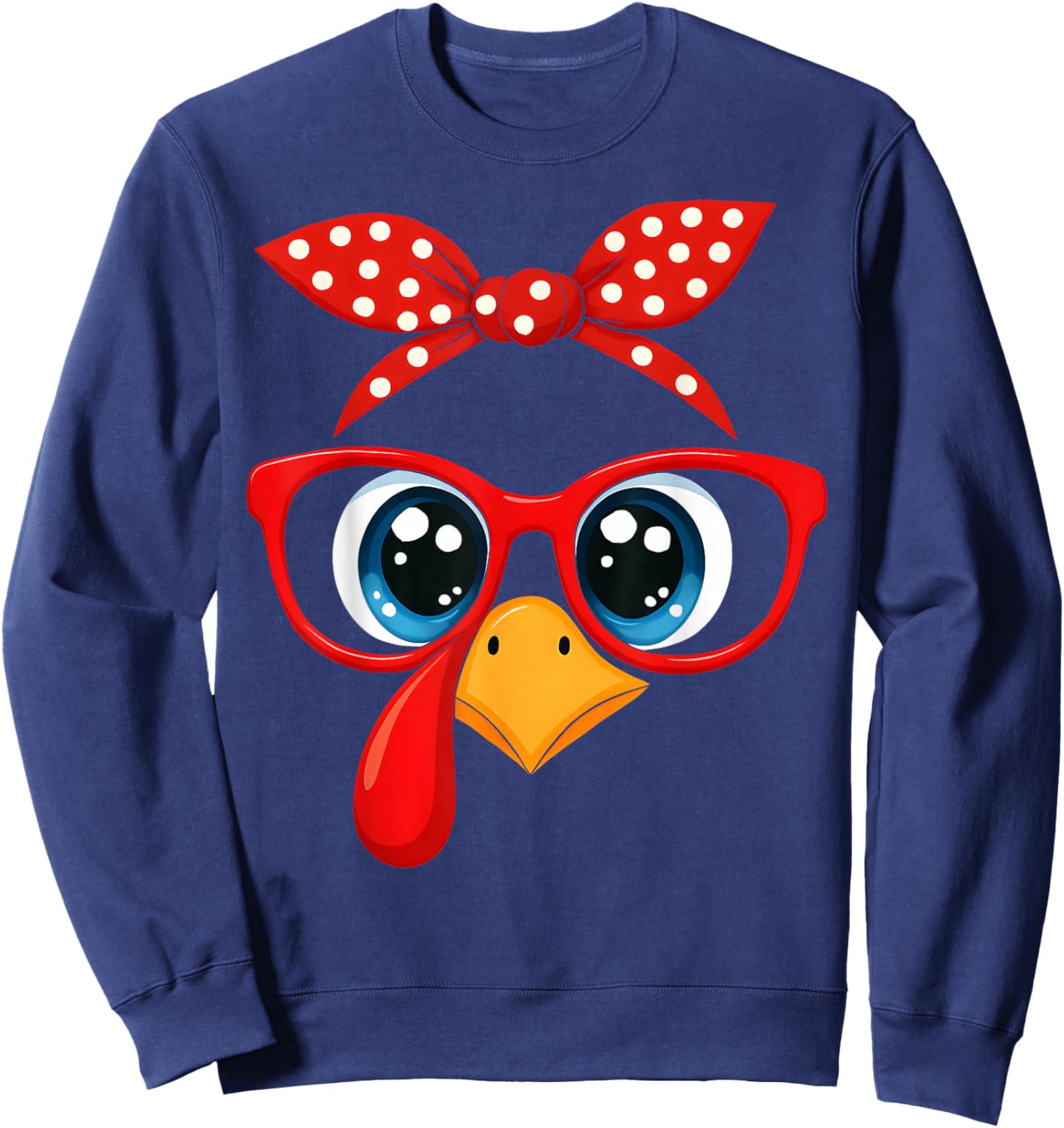 Turkey Face Red Bandana Headband Funny Thanksgiving Girly Sweatshirt - Sweatshirt | Navy