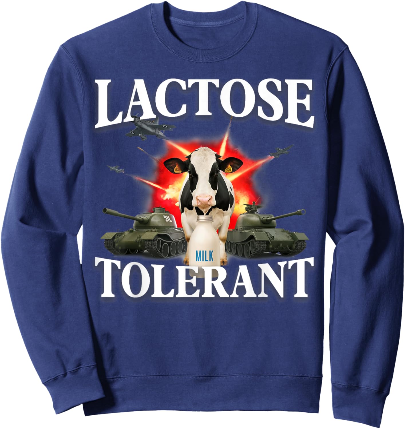 Lactose Tolerant Funny Trending Meme Retro Pro-dairy Cows Sweatshirt - Sweatshirt | Navy