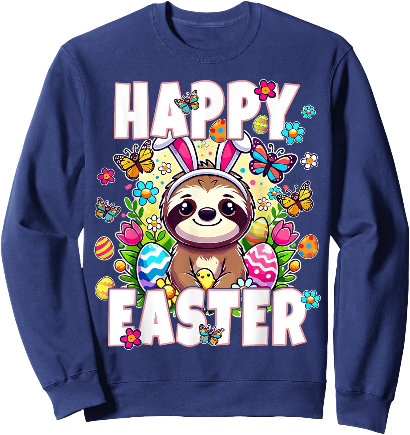 Happy Easter Bunny Sloth Easter Bunny Kids Adult Funny Sloth Sweatshirt - Sweatshirt | Navy