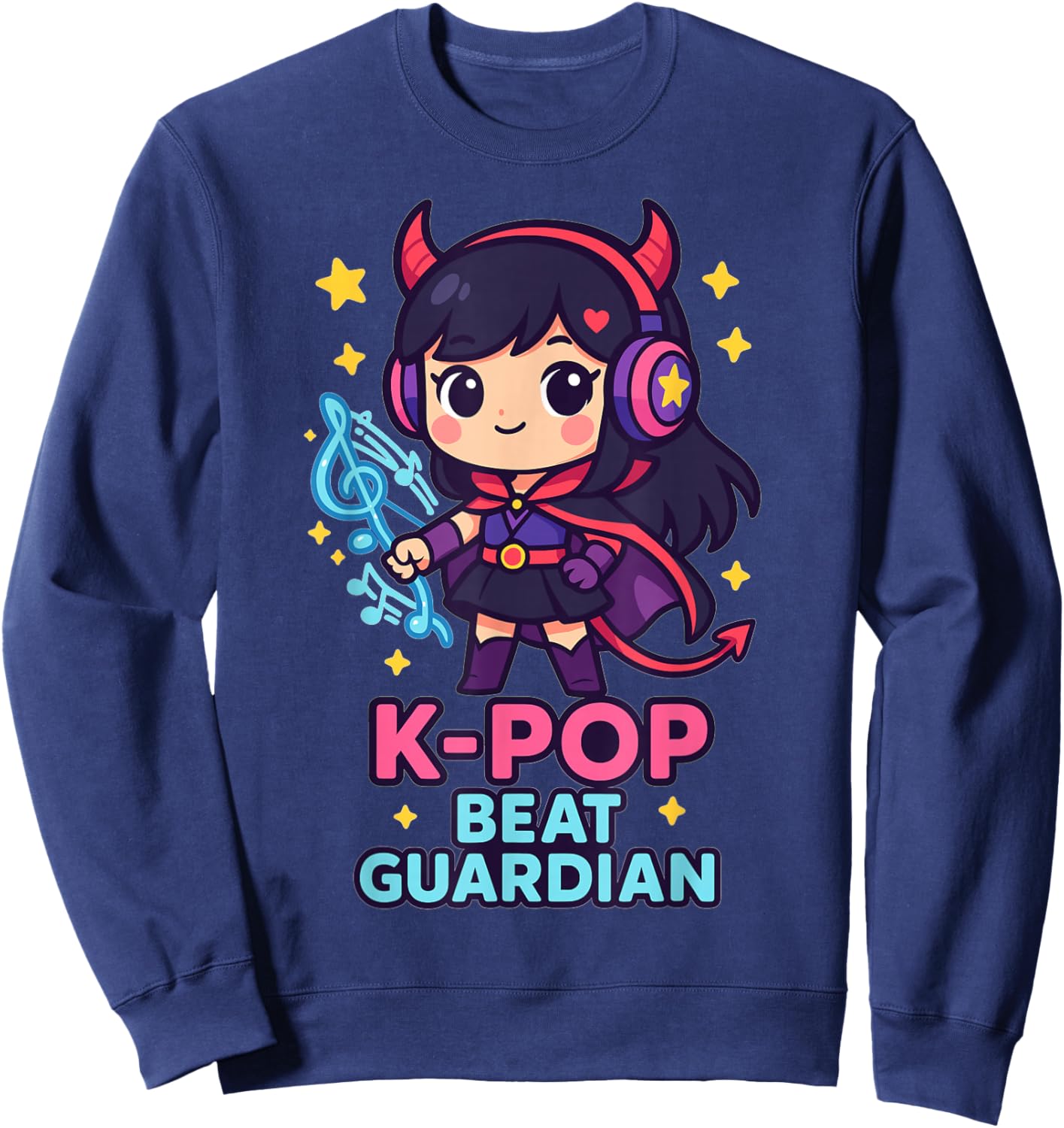 K-Pop Beat Guardian – Cute Chibi Anime Girl with Headphones Sweatshirt - Sweatshirt | Navy