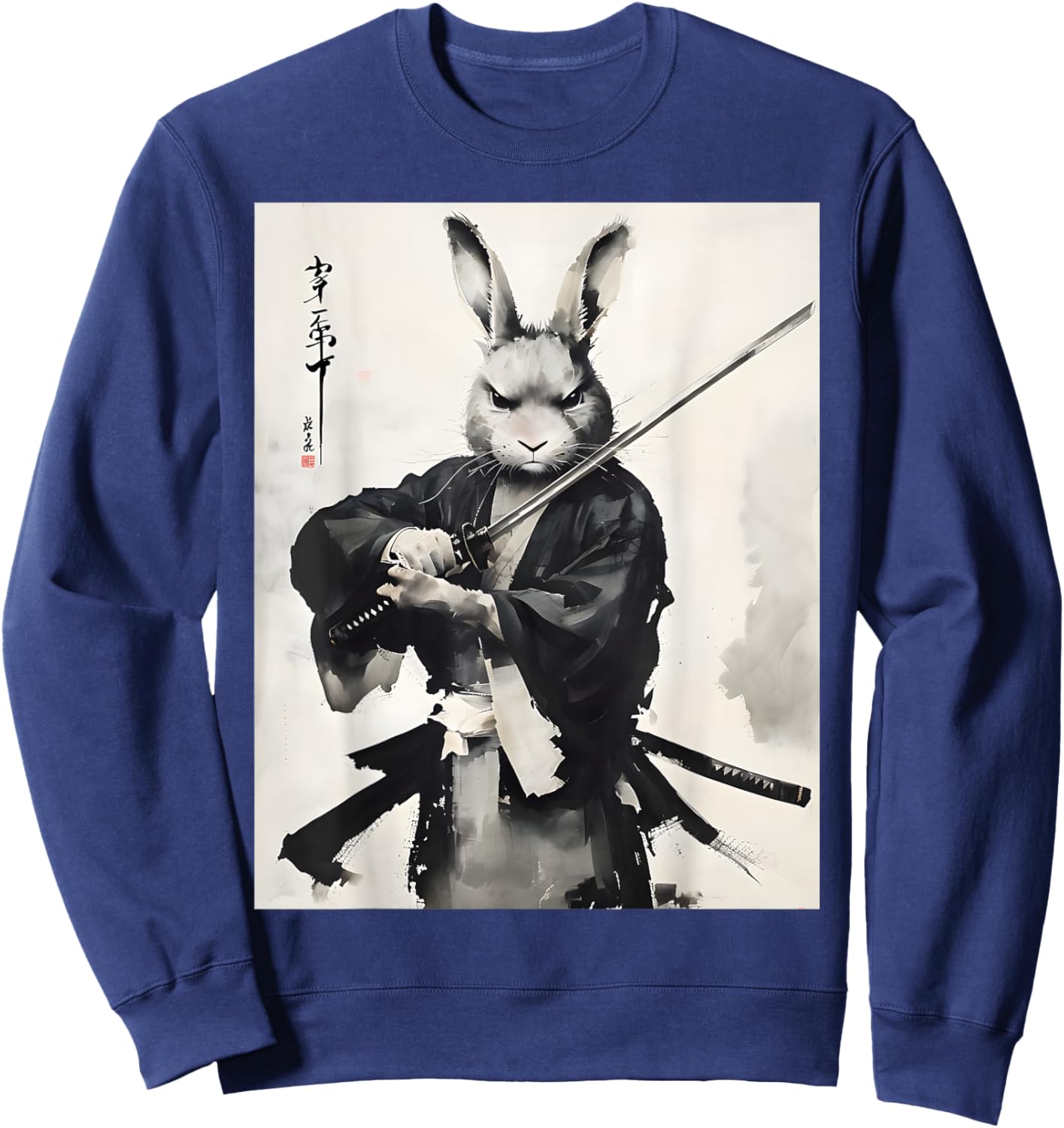 Samurai Bunny Vintage Rabbit Warrior Art Easter Day Men Boys Sweatshirt - Sweatshirt | Navy