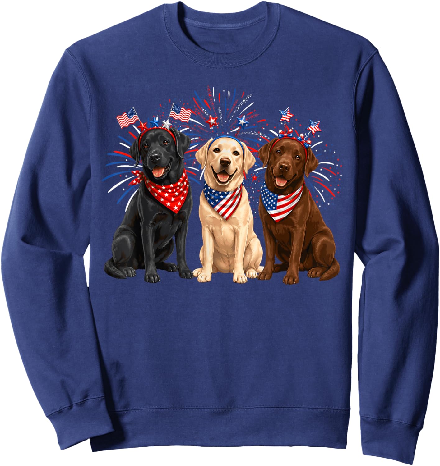 Cute Three Labrador Dogs American Flag 4th of July Patriotic Sweatshirt - Sweatshirt | Navy