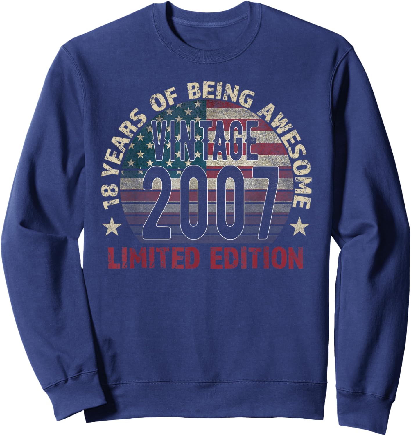 18th Birthday Gift Men Vintage Born 2007 Turning 18 Year Old Sweatshirt - Sweatshirt | Navy