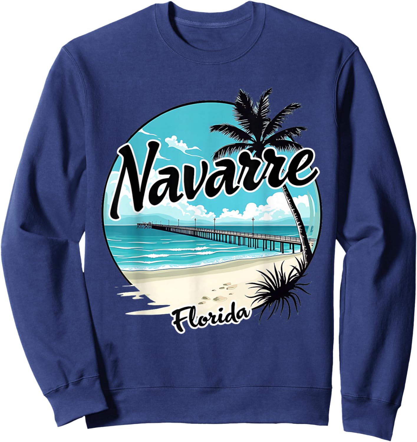 Scenic Navarre Florida Beach and Pier Art Sweatshirt - Sweatshirt | Navy