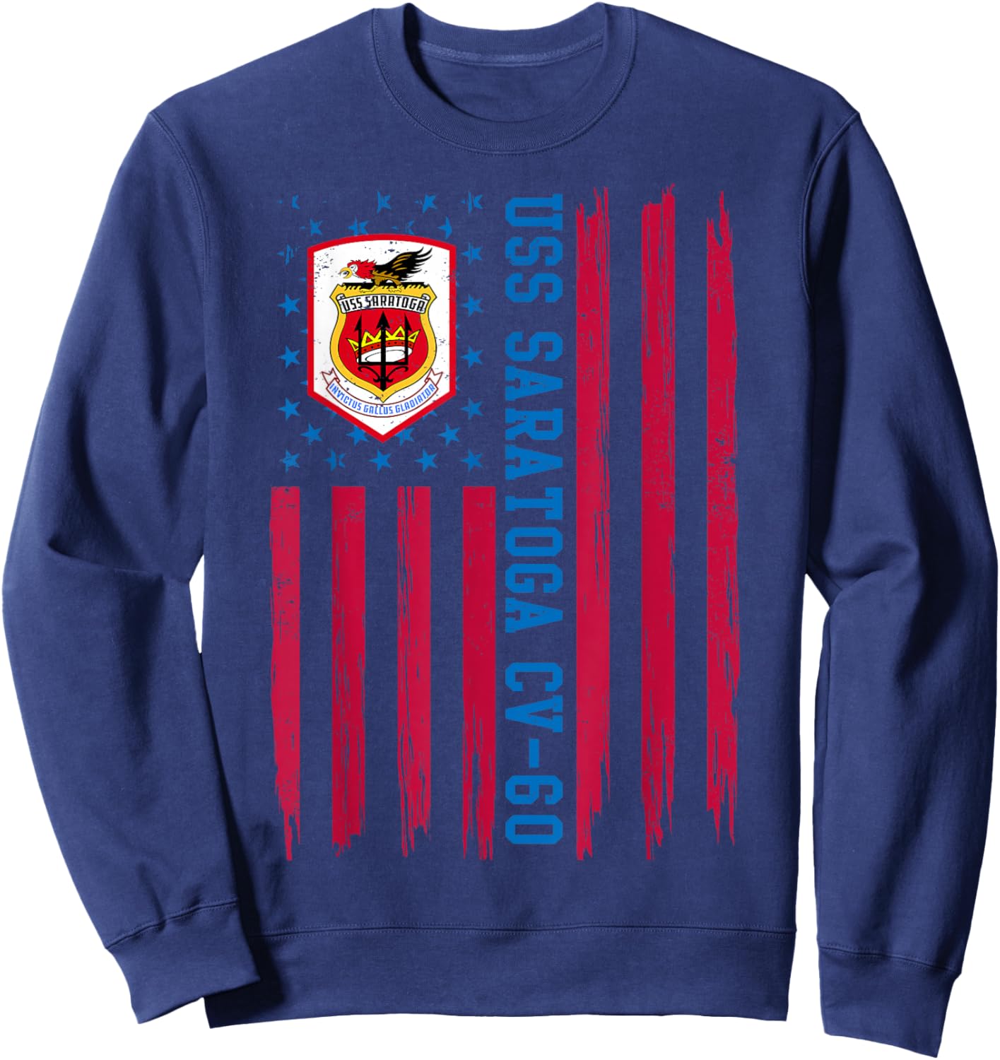 USS Saratoga CV-60 American Flag Aircraft Carrier Veteran Men Sweatshirt - Sweatshirt | Navy
