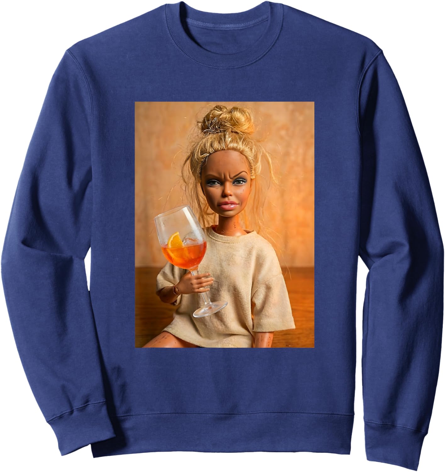 Disgusted Face Doll Meme Funny Orange Spritz Cocktail Fun Sweatshirt - Sweatshirt | Navy