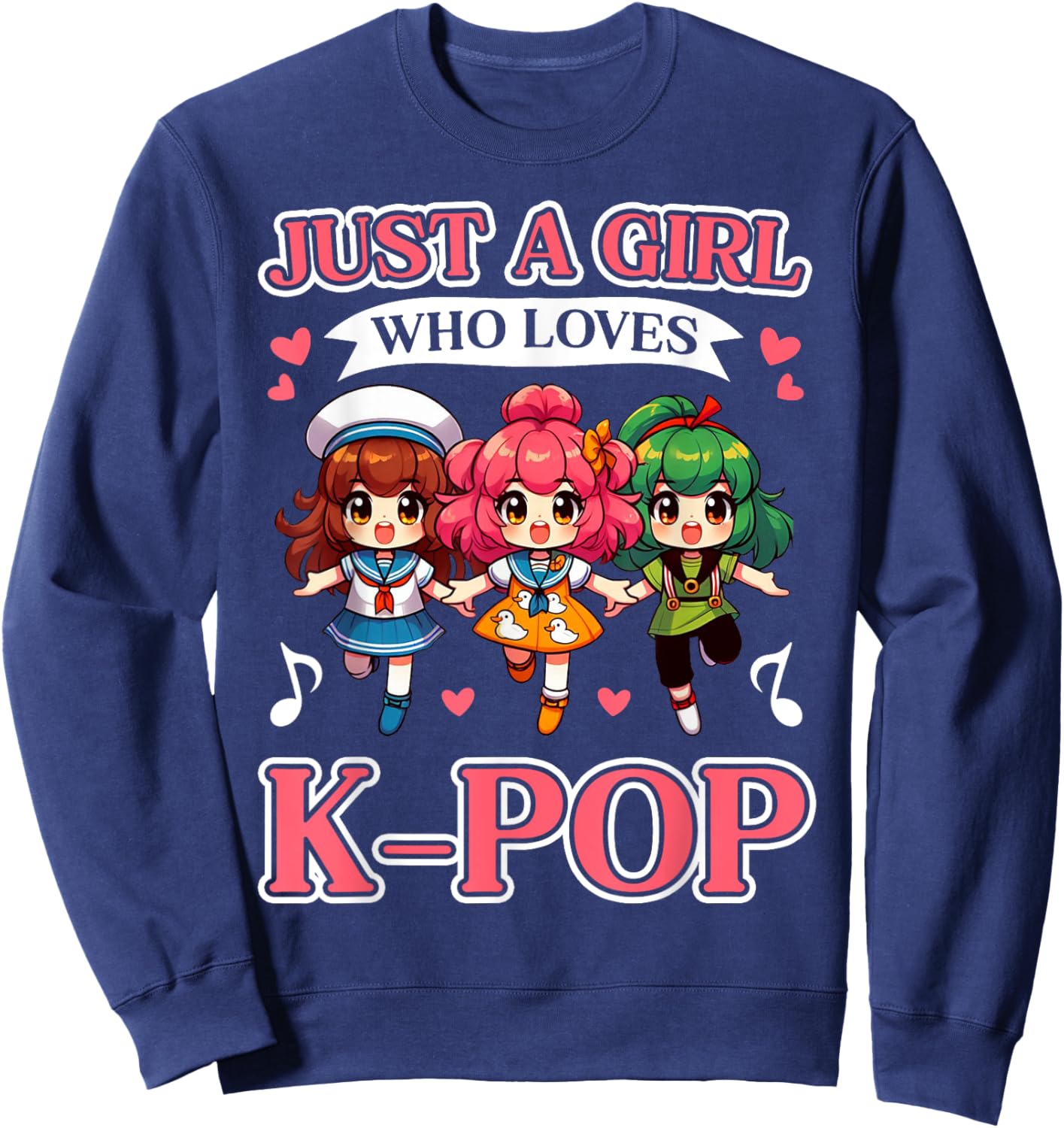 Just A Girl Who Loves K-Pop Fan Korean Music Finger Heart Sweatshirt - Sweatshirt | Navy