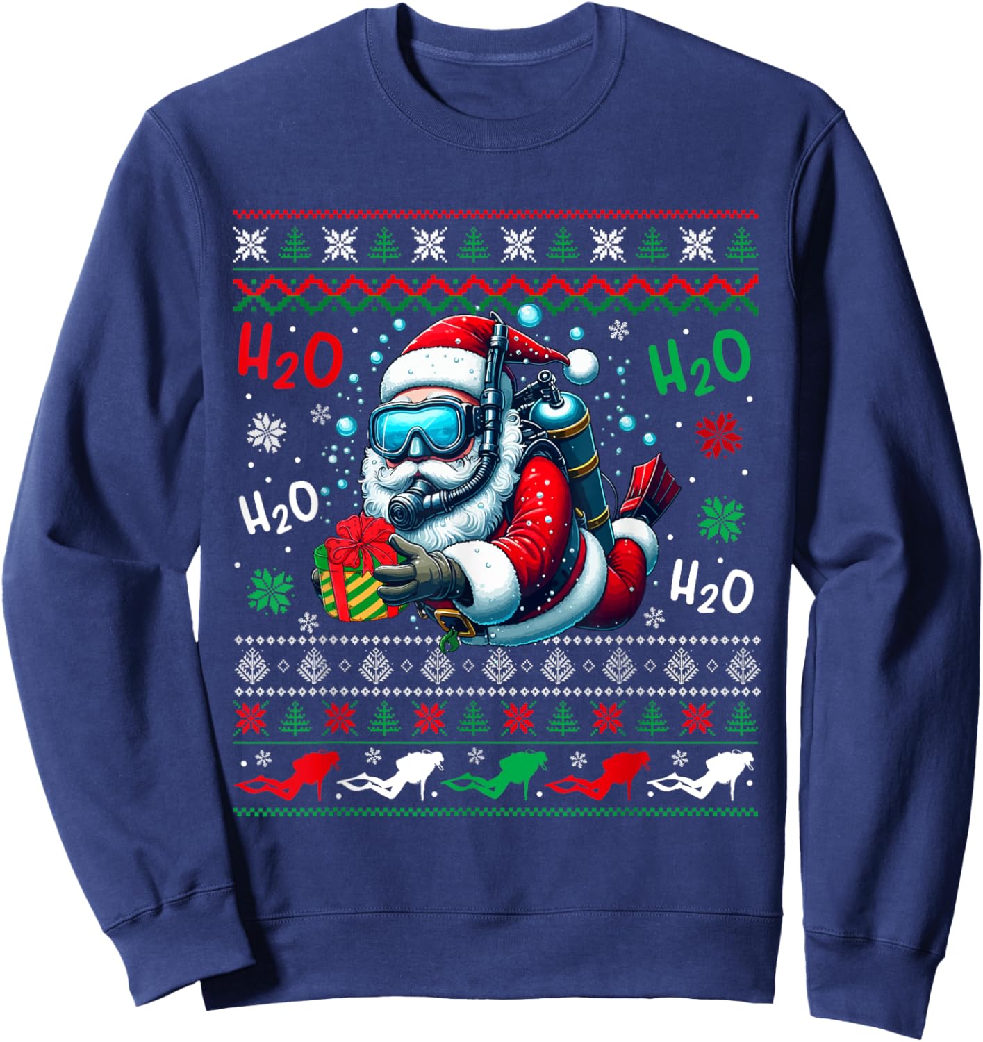 Christmas Sweater Santa Scuba Diving Scuba Diver Lover Sweatshirt - Sweatshirt | Navy