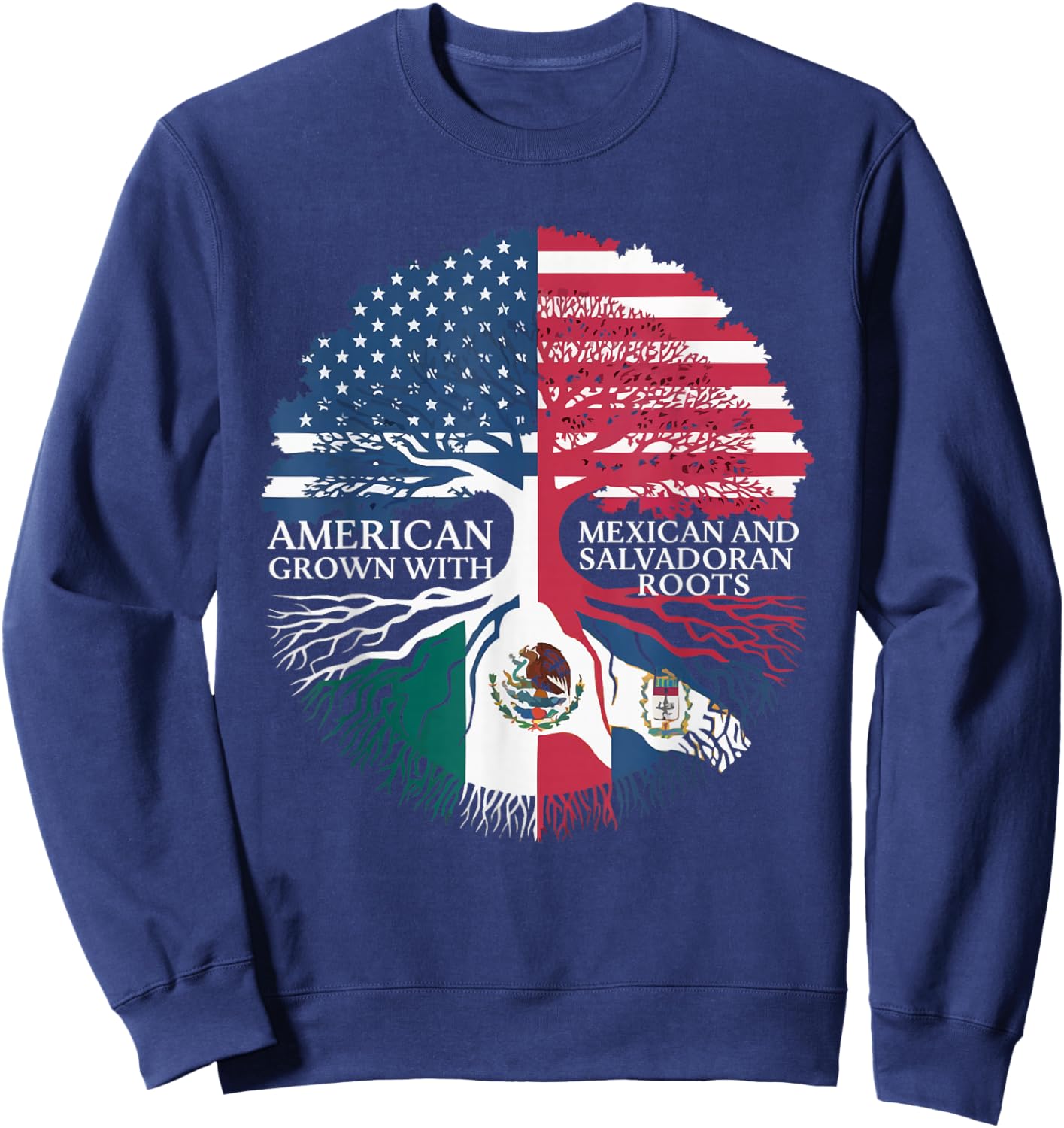 Half Mexican Half Salvadorian El Salvador Flag Mexico Sweatshirt - Sweatshirt | Navy