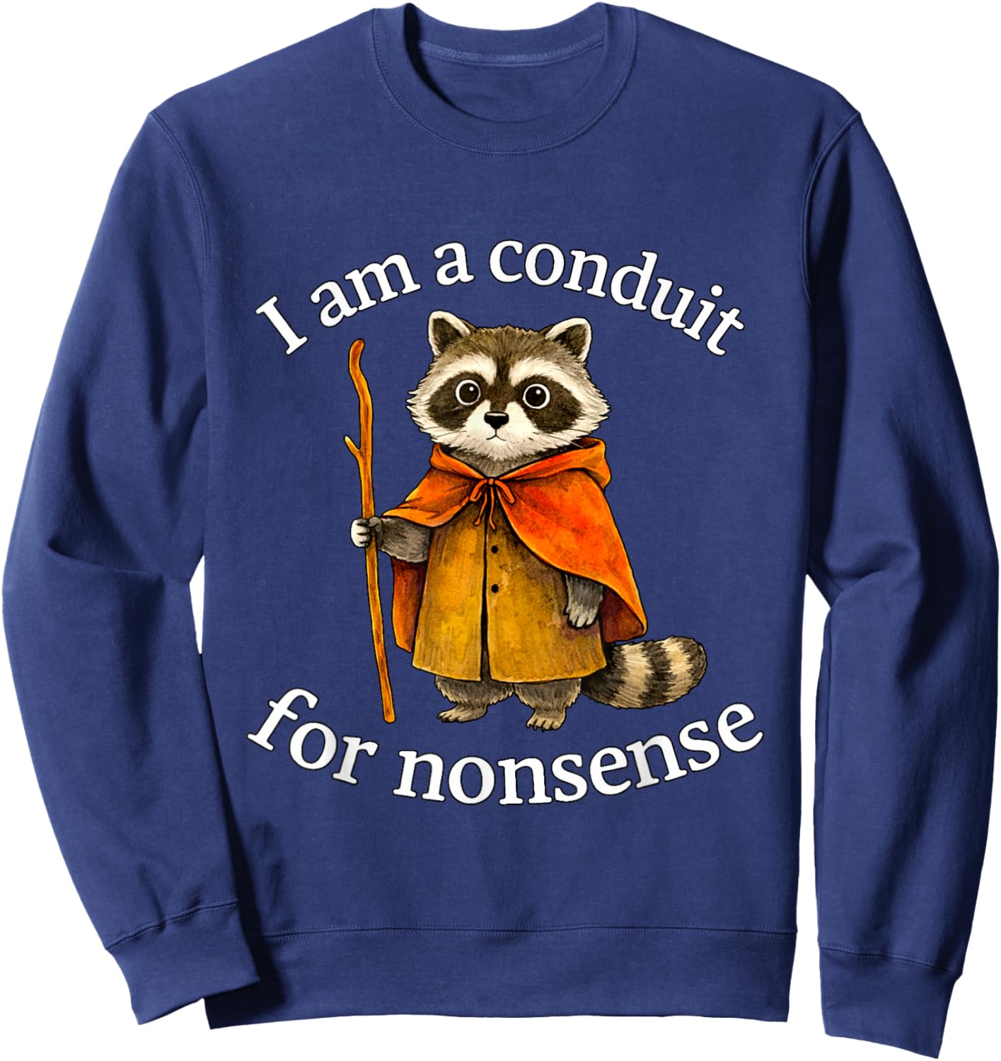 Cute I Am a Conduit for Nonsense Raccoon Wizard Meme Sweatshirt - Sweatshirt | Navy