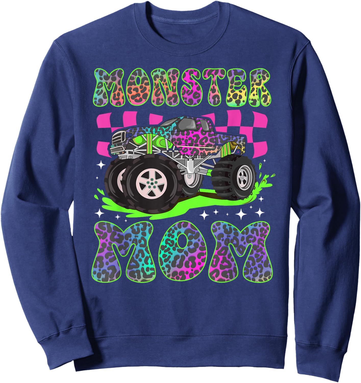 Monster Mom Groovy Monster Truck Mom Monster Truck Mother Sweatshirt - Sweatshirt | Navy