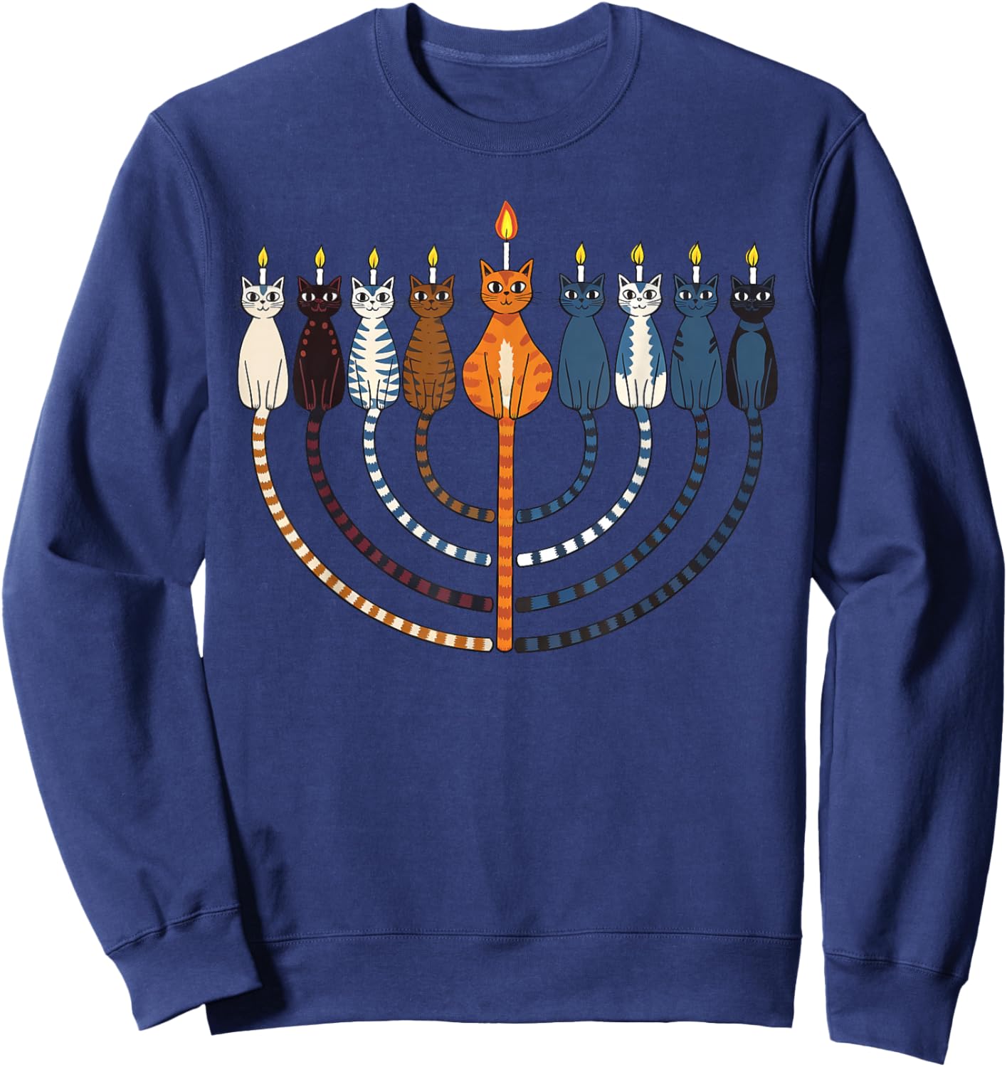 Funny Hanukkah Cat Menorah Meowzel Chanukah Jewish Holiday Sweatshirt - Sweatshirt | Navy