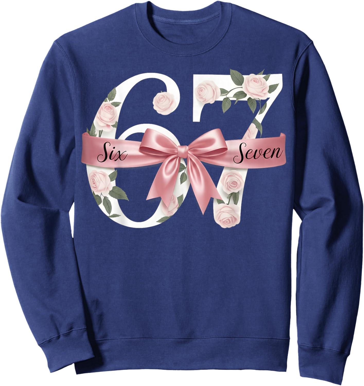 Six Seven Coquette Girl Bow Cool Meme 67 Sweatshirt - Sweatshirt | Navy