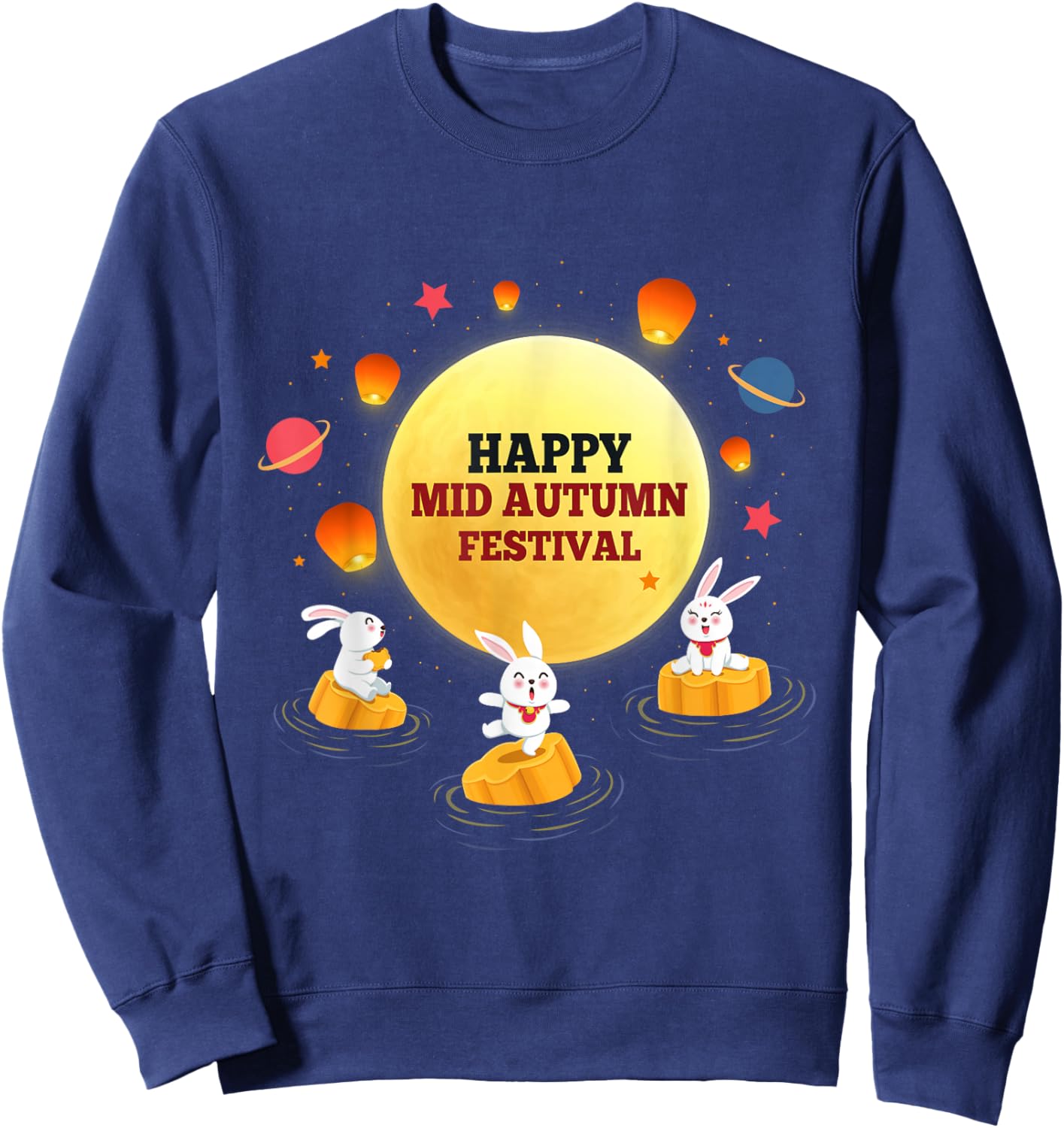Kids Adults Mid Autumn Festival Cute Bunny Mooncake Festival Sweatshirt - Sweatshirt | Navy