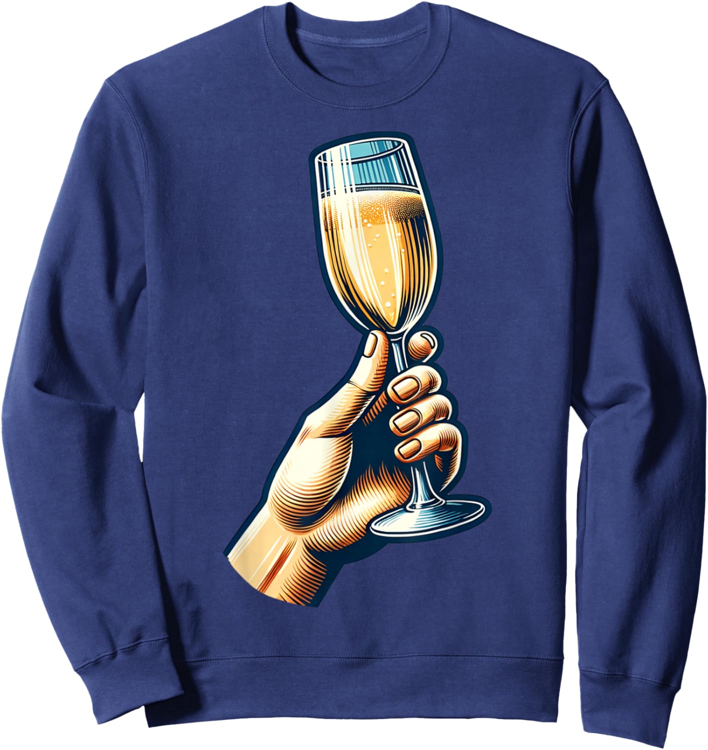 Hand Holding Champagne Glass Cheerful Toast Illustration Sweatshirt - Sweatshirt | Navy