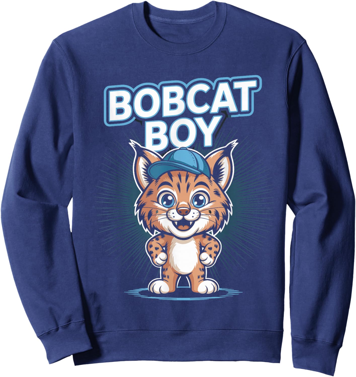 Bobcat Boy Funny Cartoon Cool Wild Forest Cat Birthday Sweatshirt - Sweatshirt | Navy