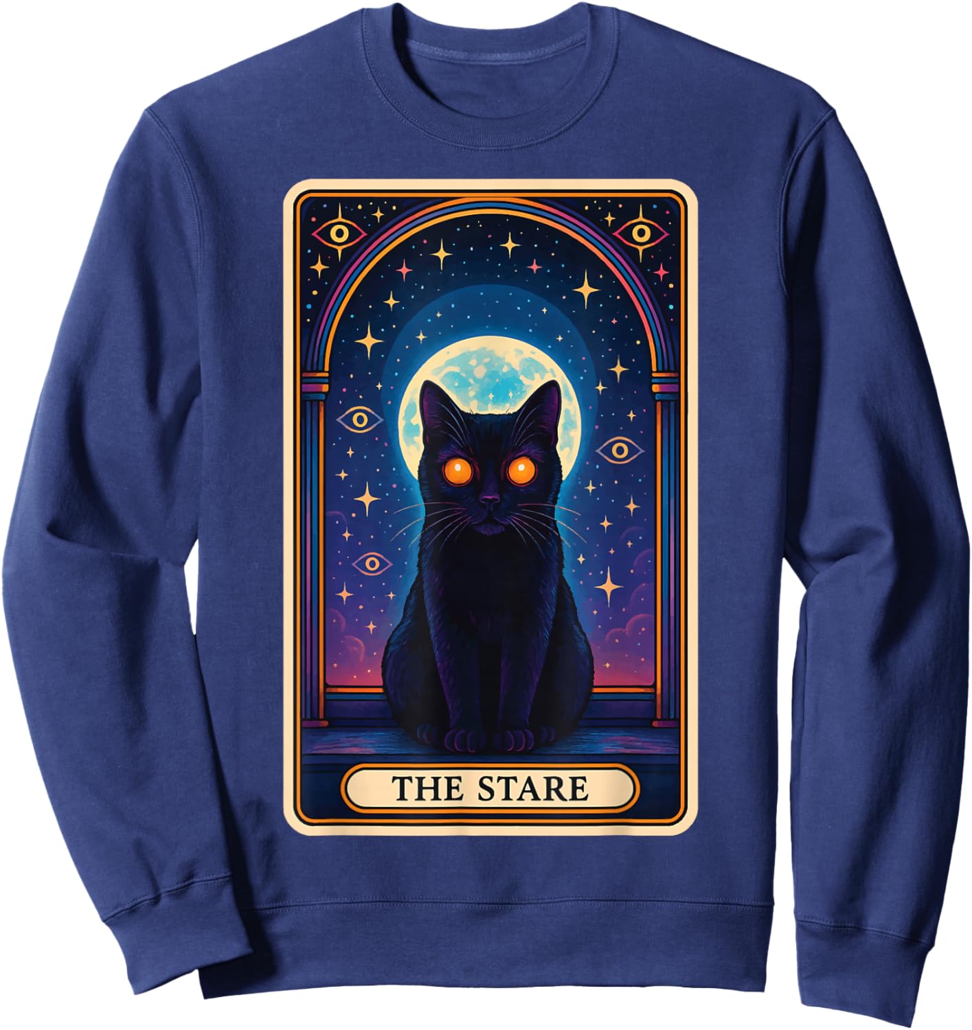 The Stare Cat Tarot Card Sweatshirt - Sweatshirt | Navy
