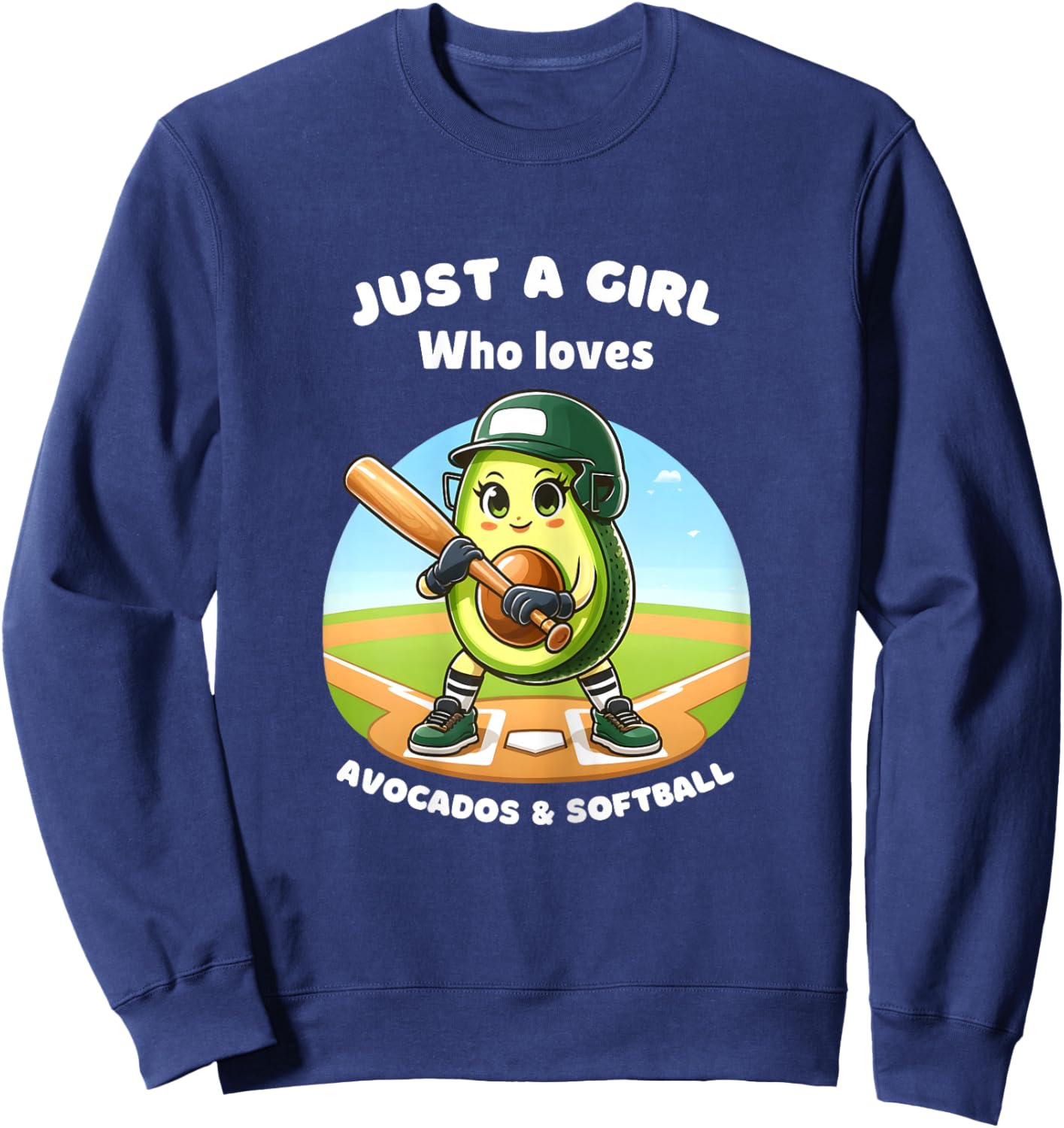 Just a Girl Who Loves Avocados and Softball Funny Avocado Sweatshirt - Sweatshirt | Navy