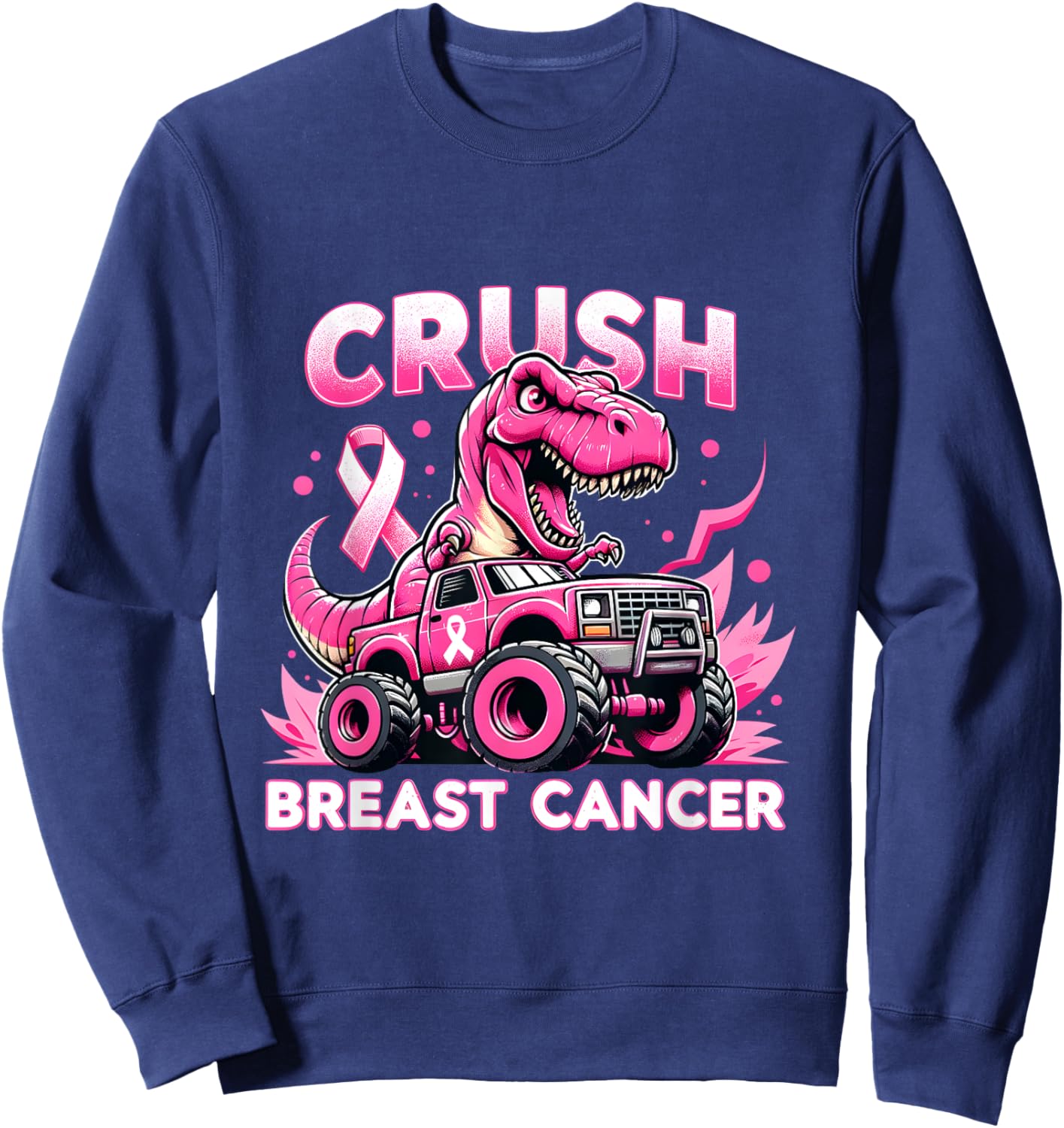 Monster Truck Crush Breast Cancer Support Squad Warrior Sweatshirt - Sweatshirt | Navy