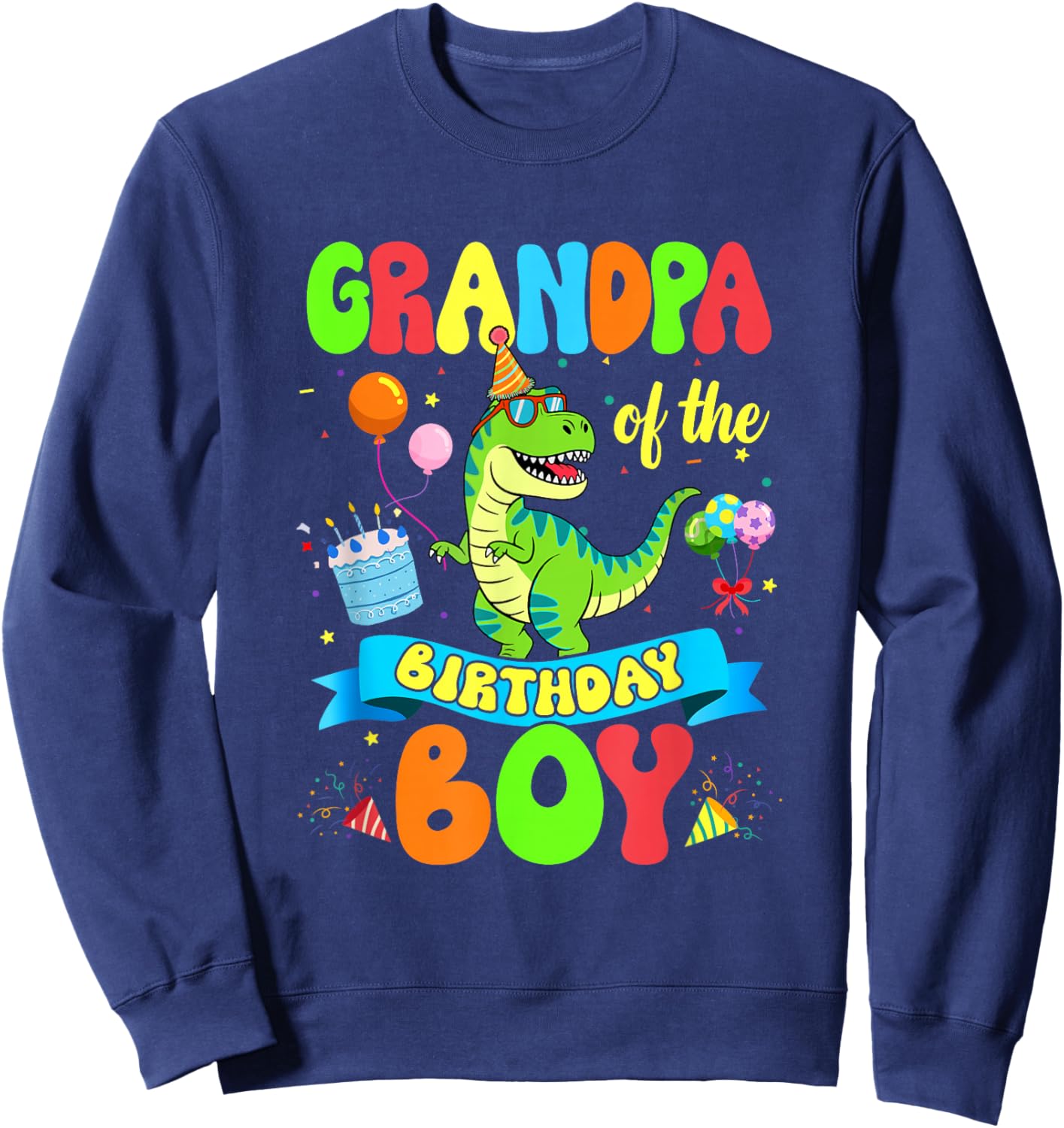 Grandpa of The Birthday Boy Trex Dinosaur Birthday Family Sweatshirt - Sweatshirt | Navy