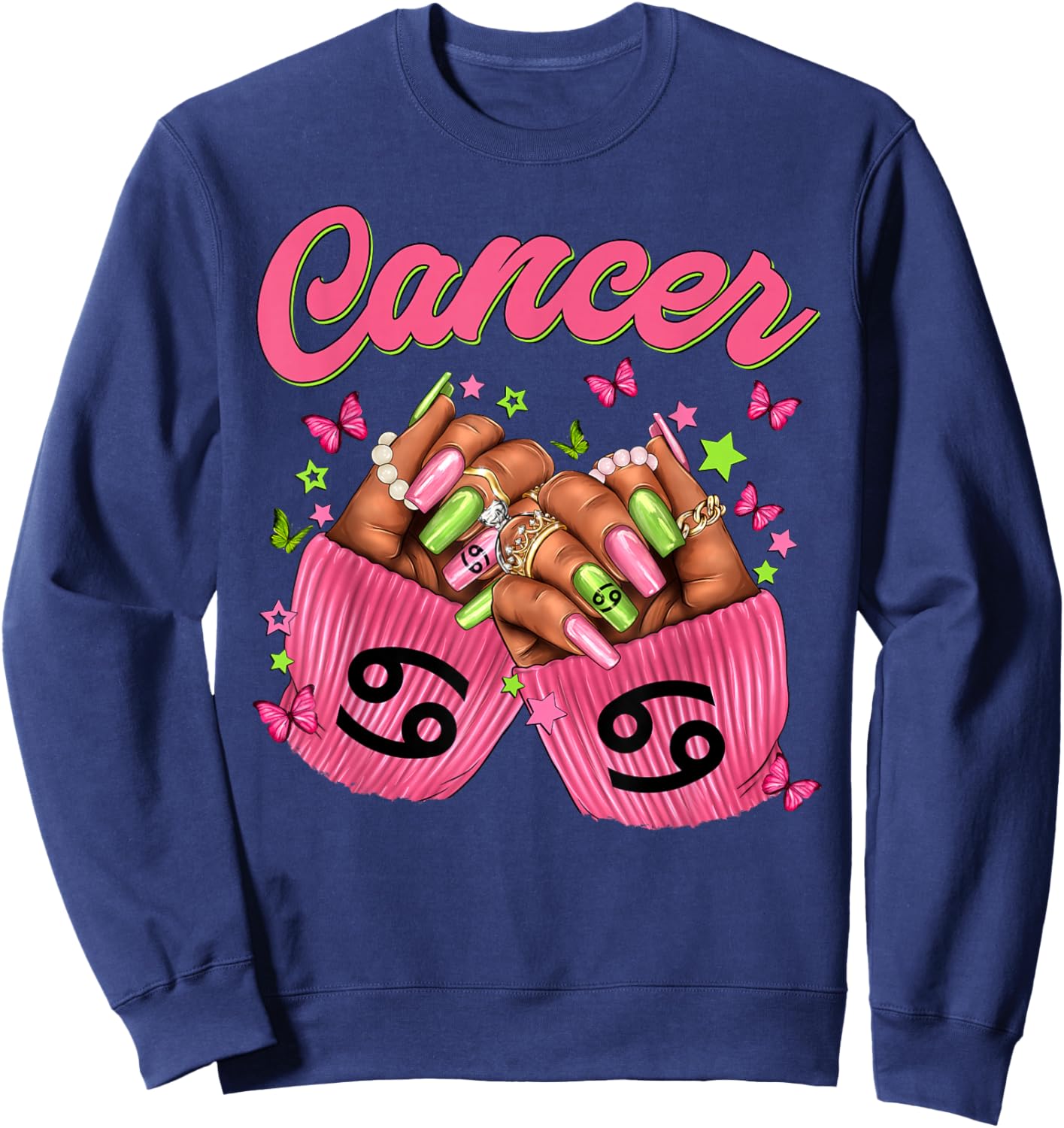Black Women Nails Zodiac Birthday Cancer Queen Sweatshirt - Sweatshirt | Navy