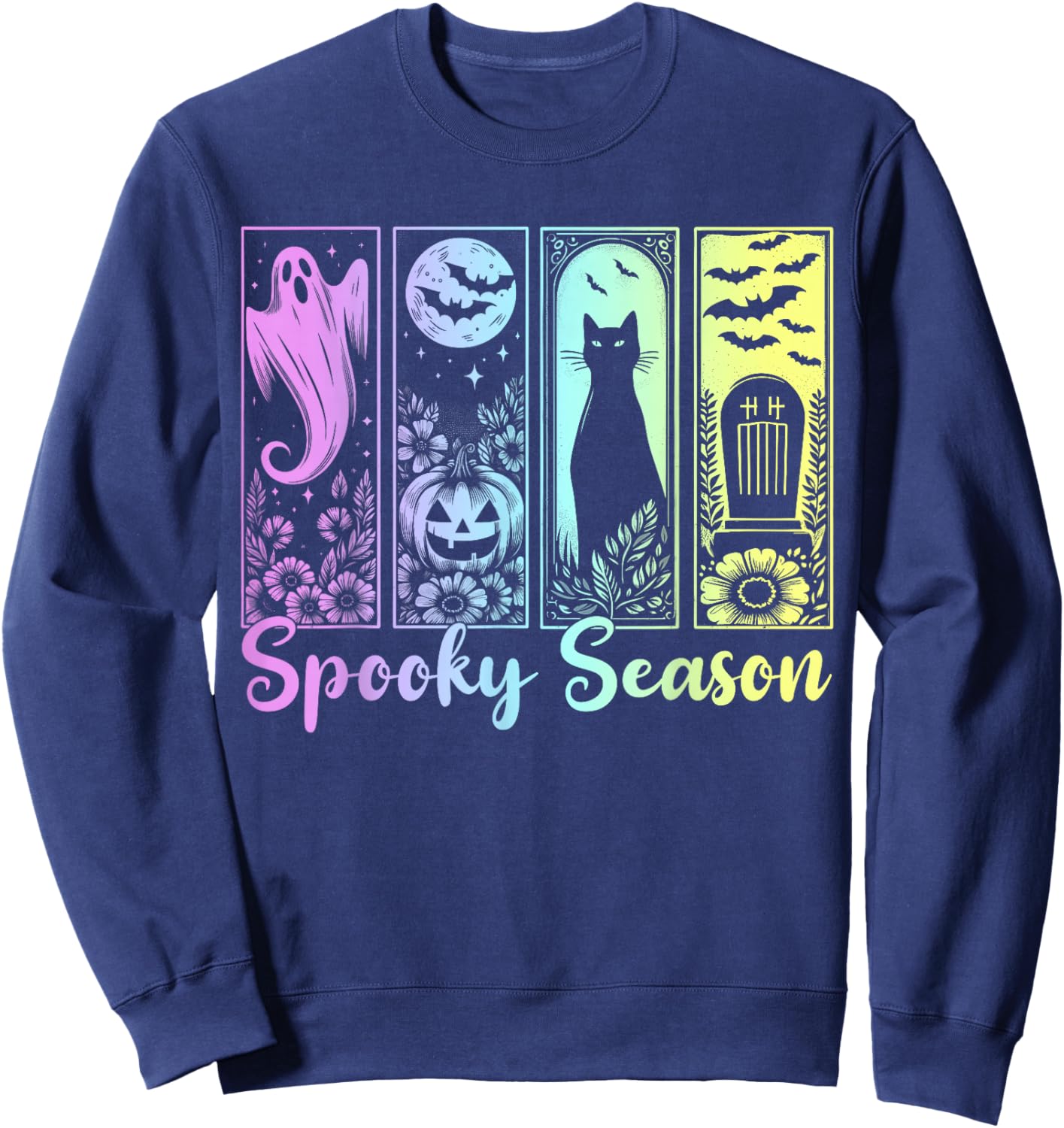 Halloween Spooky Season Horror Cat Vintage Halloween Ghost Sweatshirt - Sweatshirt | Navy