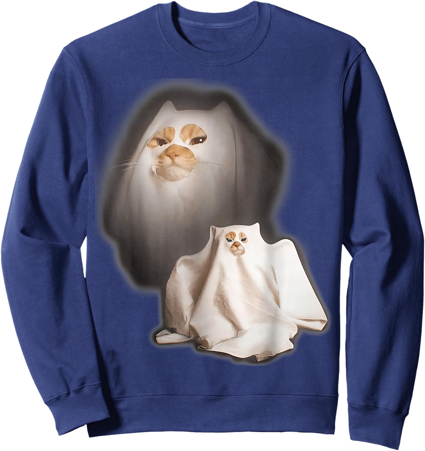 Ghost Cat Meme Halloween Sweatshirt - Sweatshirt | Navy