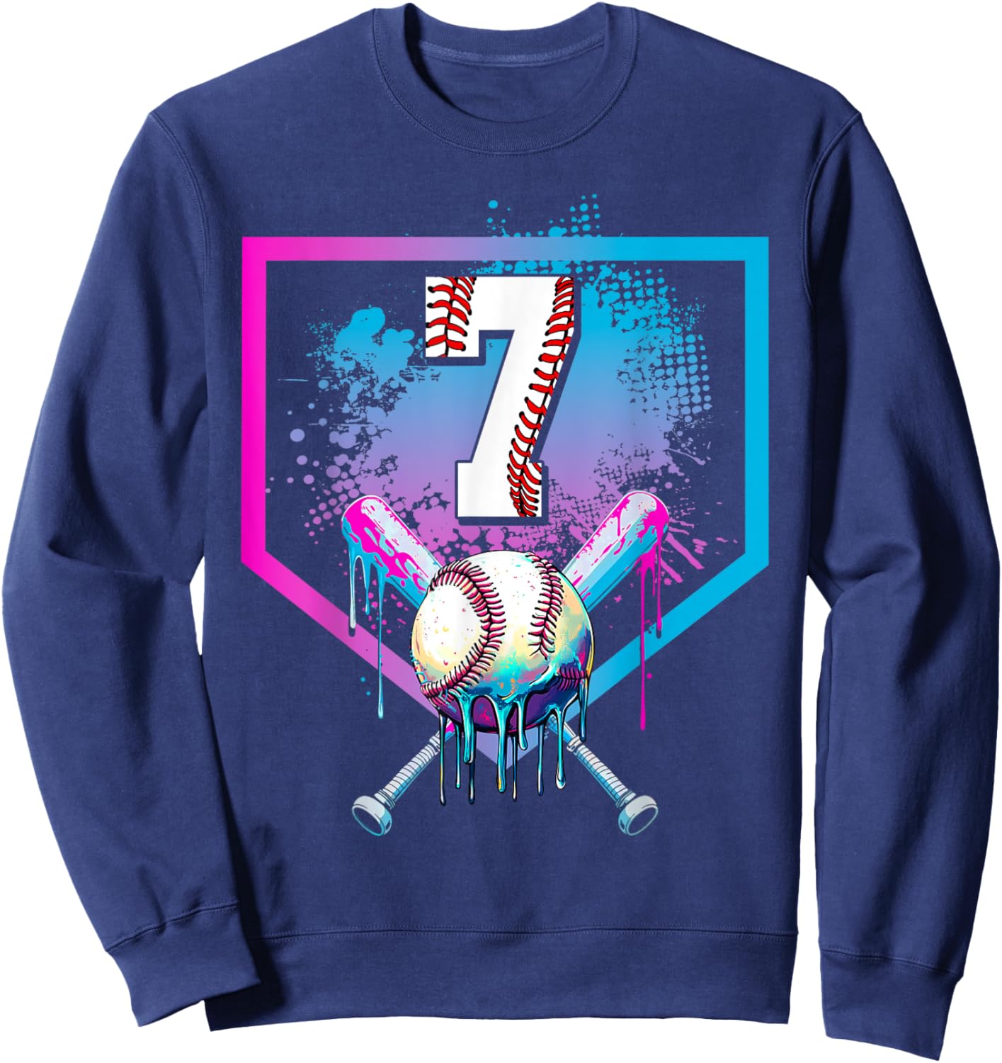 Baseball Drip 7th Birthday Home Plate Boys Youth 7 Year Old Sweatshirt - Sweatshirt | Navy