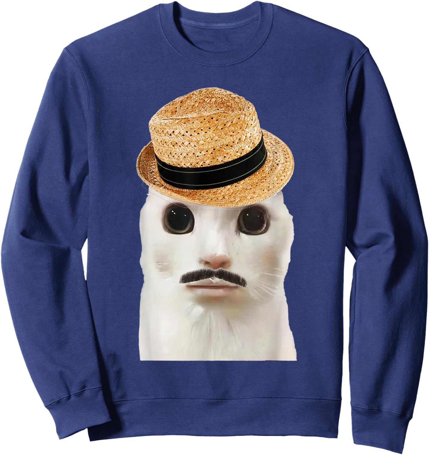 Goofy Ahh Cat Meme Dank Cursed Weirdcore Cringey Banana Cat Sweatshirt - Sweatshirt | Navy
