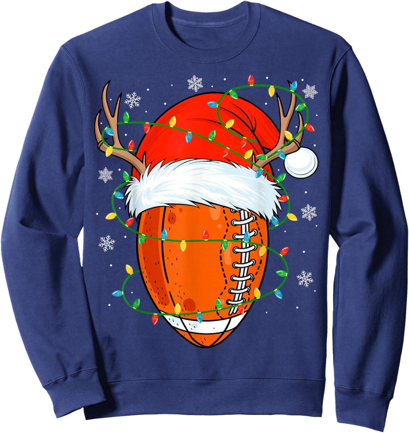 Santa Football Ball Xmas Lights Christmas Football Player Sweatshirt - Sweatshirt | Navy