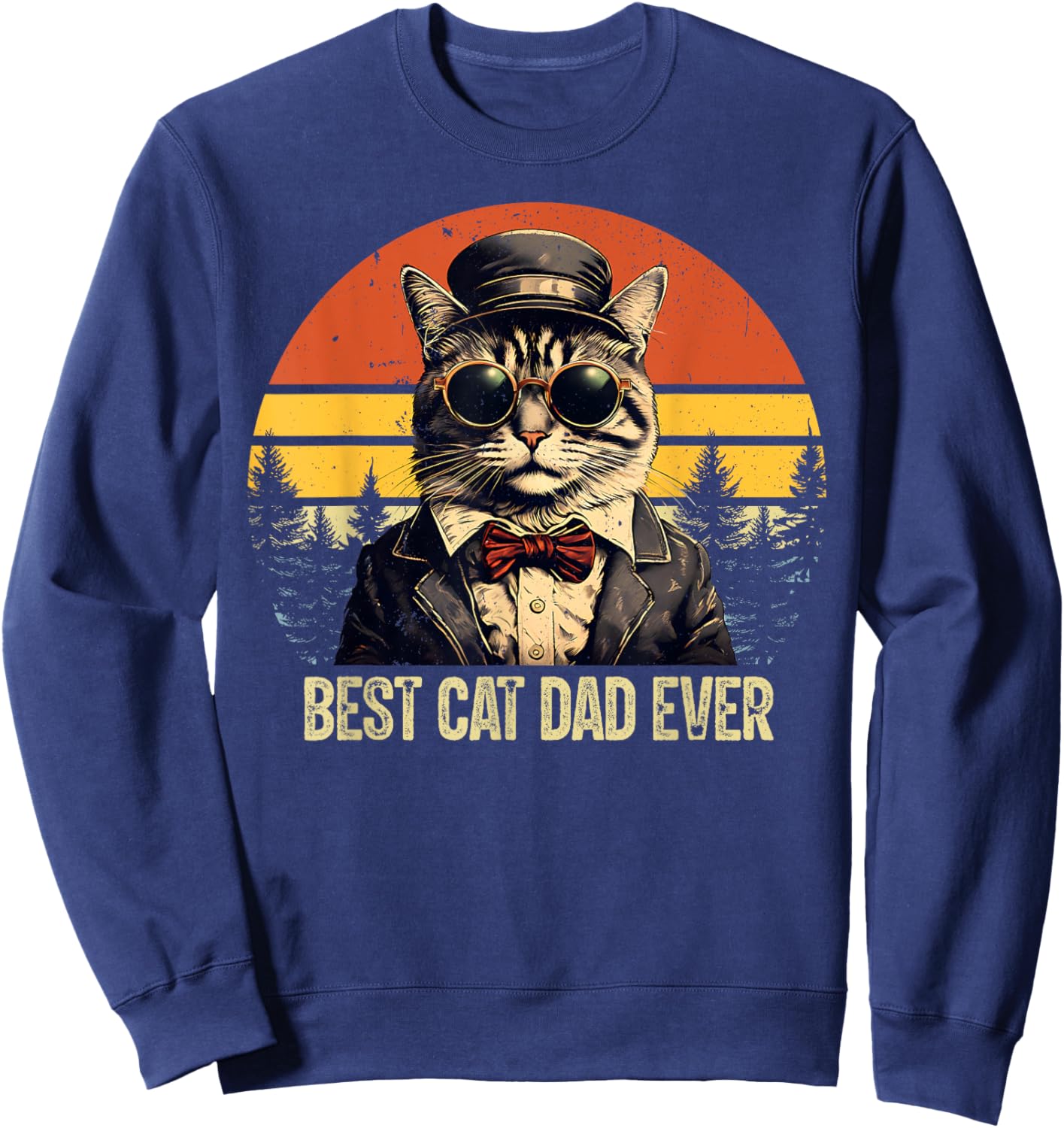 Vintage Best Cat Dad Ever Cat Daddy Father's Day Sweatshirt - Sweatshirt | Navy