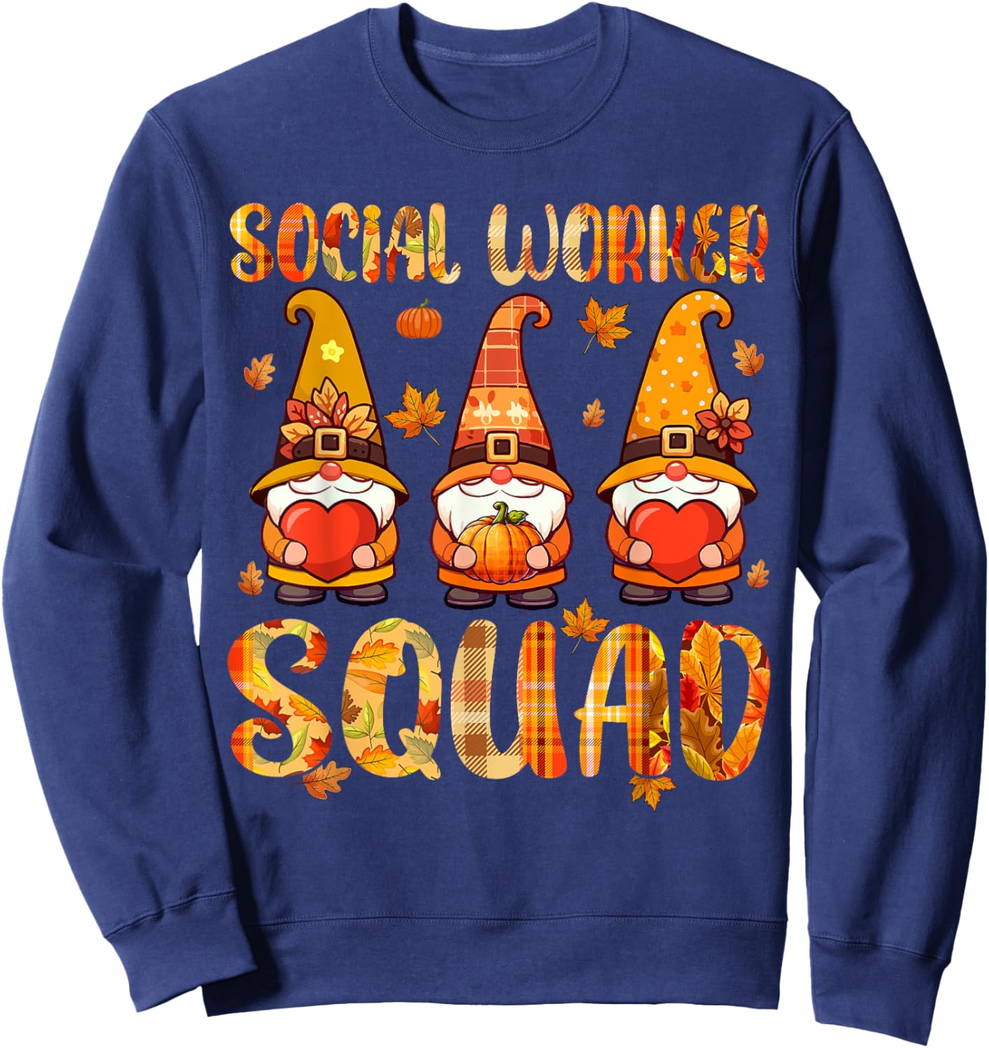 Social Worker Squad Three Gnomes Fall Thanksgiving Job Team Sweatshirt - Sweatshirt | Navy
