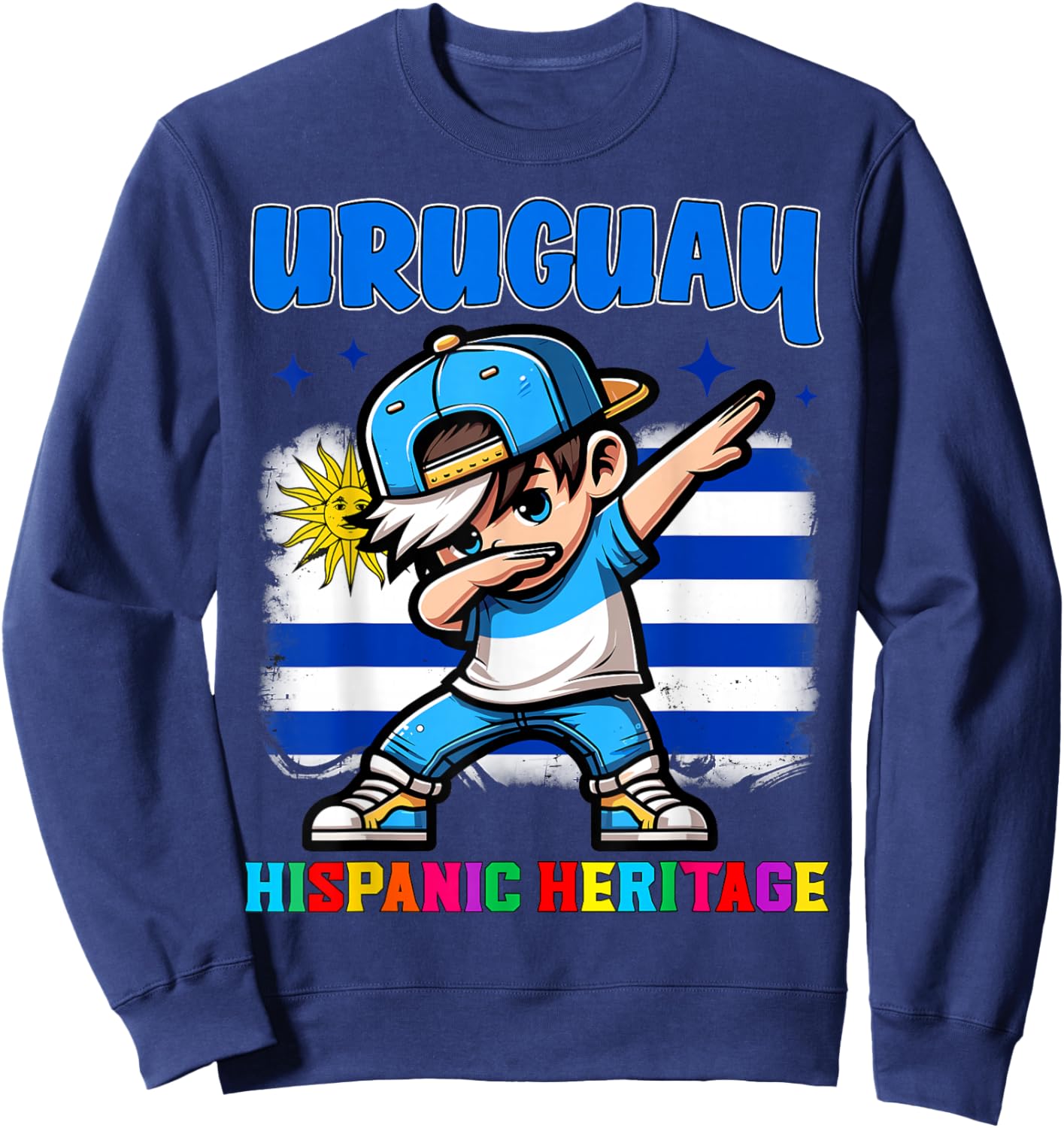 Uruguay Dabbing Kid Hispanic Heritage Celebration for Kids Sweatshirt - Sweatshirt | Navy