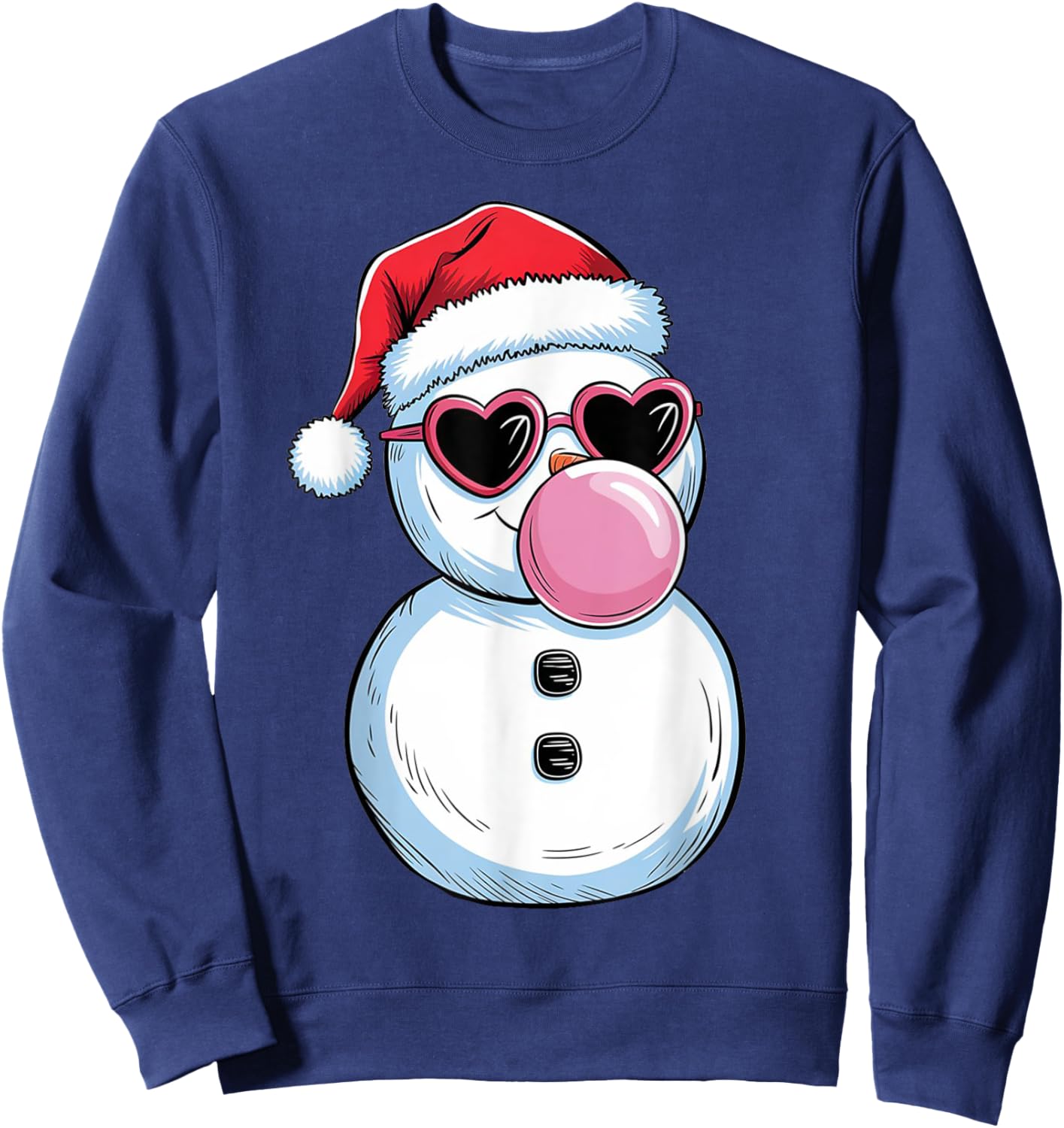 Retro Cool Snowman With Sunglasses Christmas Blowing Bubble Sweatshirt - Sweatshirt | Navy